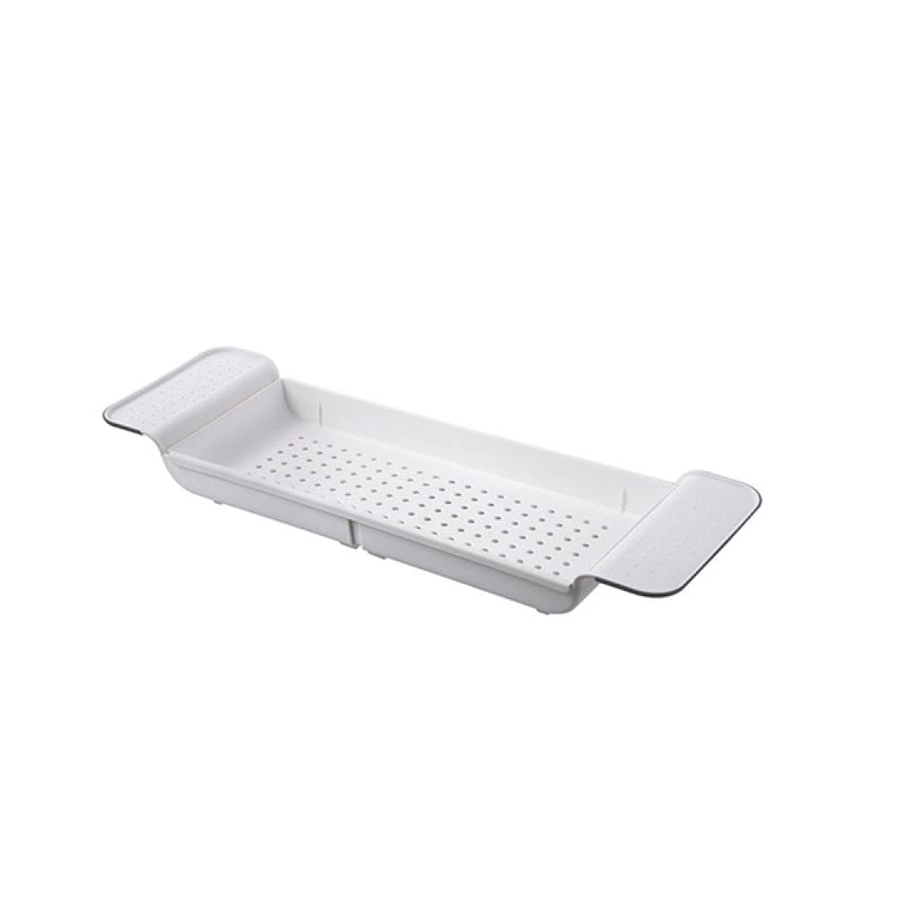 Extendable Bamboo Bathtub Tray - Adjustable Shower Caddy with Wine Glass & Book Holder - Bathroom Storage Organizer for Towels & Accessories - Perfect for Relaxing Baths & Spa Days - White