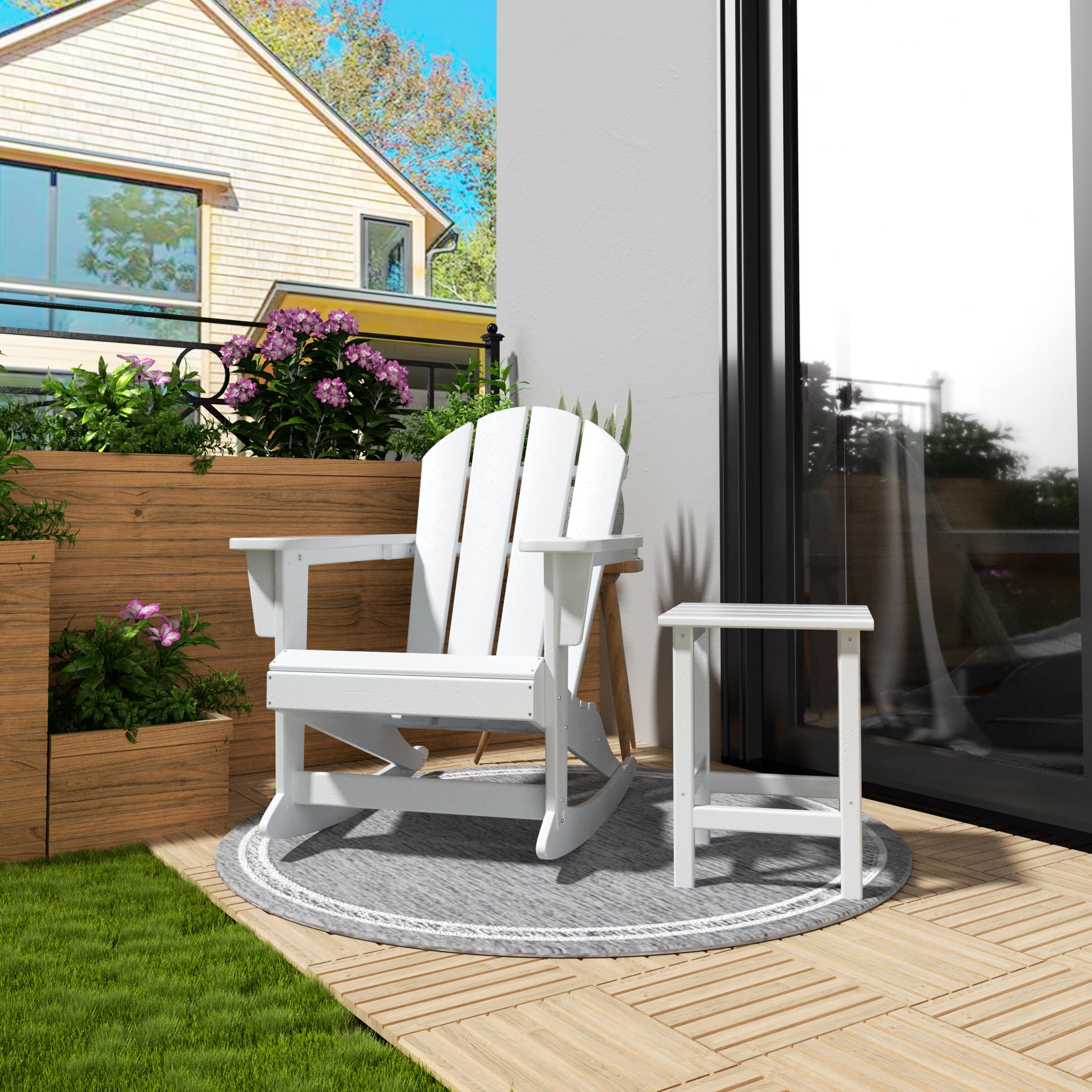 WO Home Furniture Classic Outdoor HDPE Patio Rocking Chair - UV & Weather Resistant, White - Perfect for Backyard, Garden, Porch & Poolside Relaxation