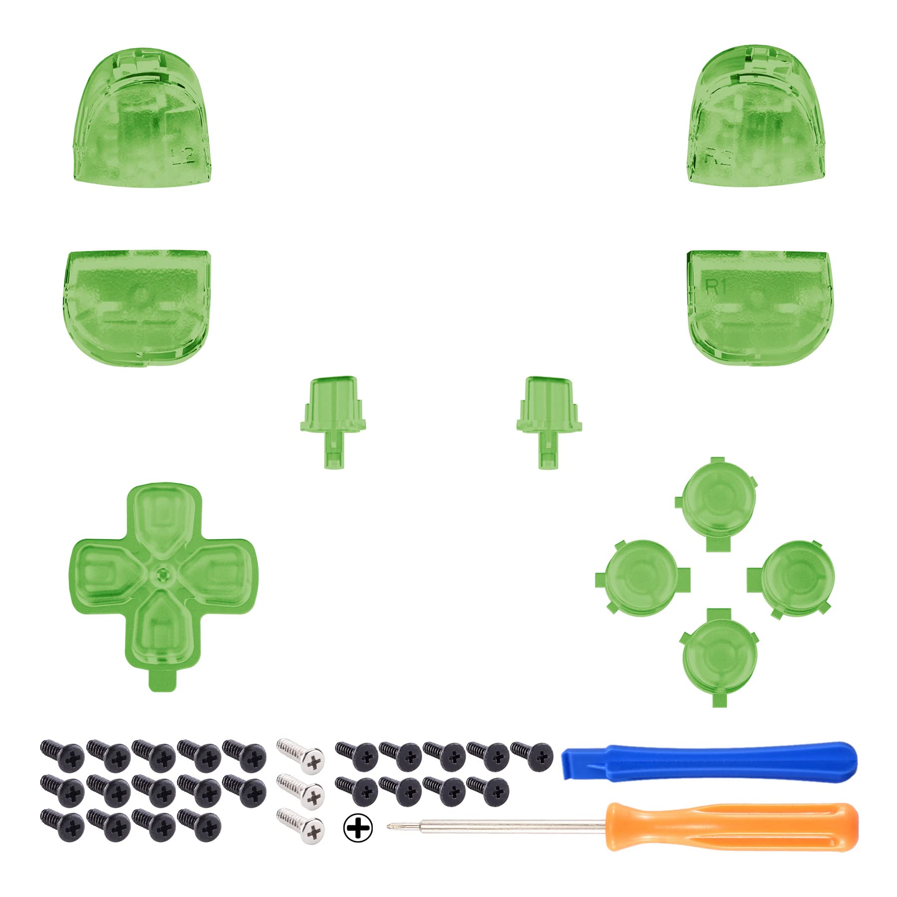 eXtremeRate Clear Green Full Set Replacement Buttons for PS5 Controller (BDM-010 & BDM-020) - D-pad, R1 L1 R2 L2 Triggers, Share & Options Face Buttons | Gaming Accessories for Enhanced Playstation 5 Controller Performance