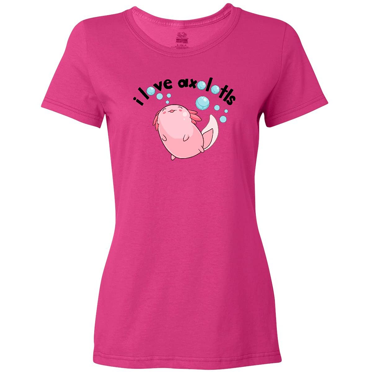 Inktastic I Love Axolotls with Bubbles Women's T-Shirt | Cute Axolotl Graphic Tee | Casual Cotton Shirt for Women | Perfect for Animal Lovers, Casual Wear & Gifts