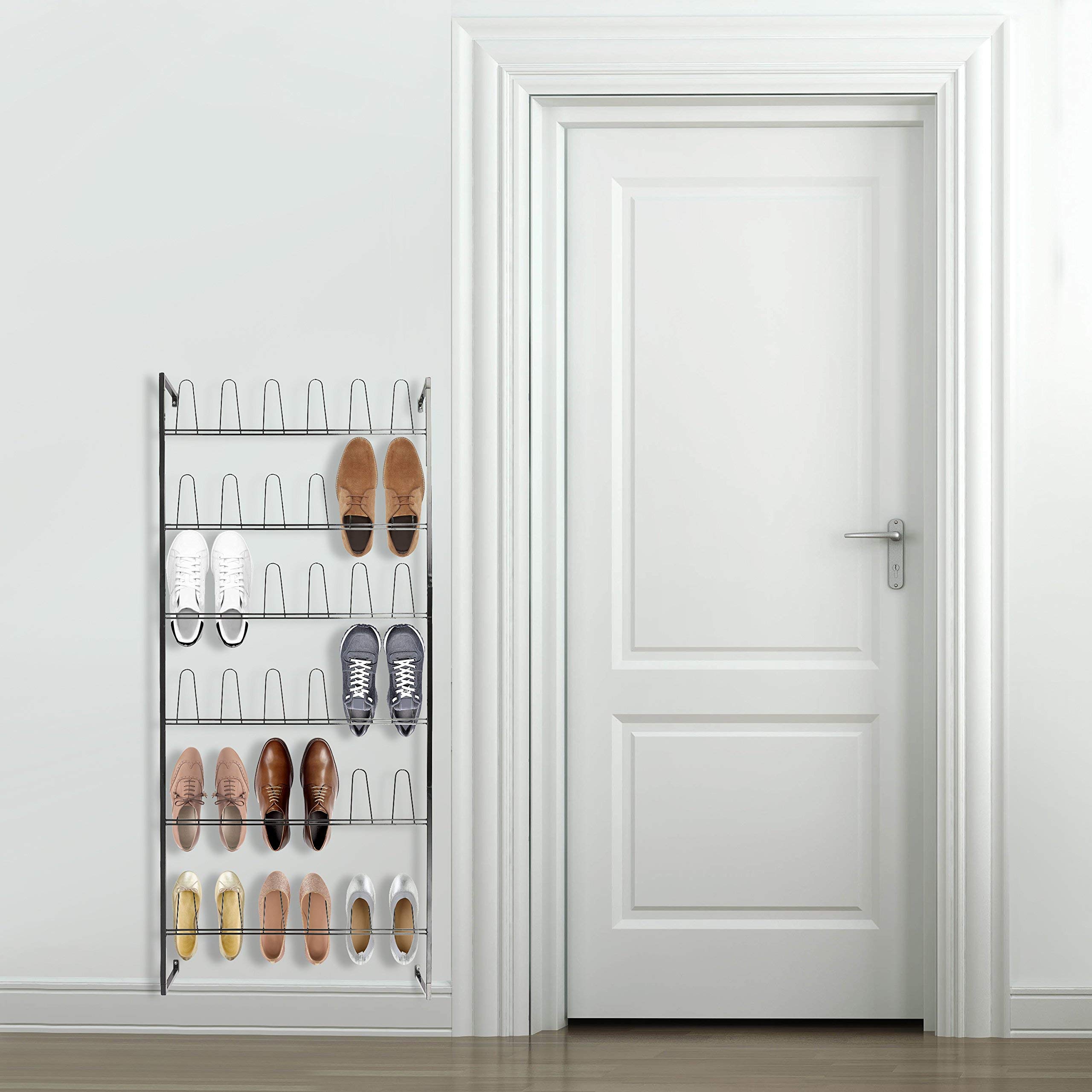 MyGift Black Metal 18 Pair Shoe Storage Organizer - Wall Mounted Entryway Shoe Rack with 36 Hooks | Perfect for Small Spaces, Closet Organization & Mudroom Storage