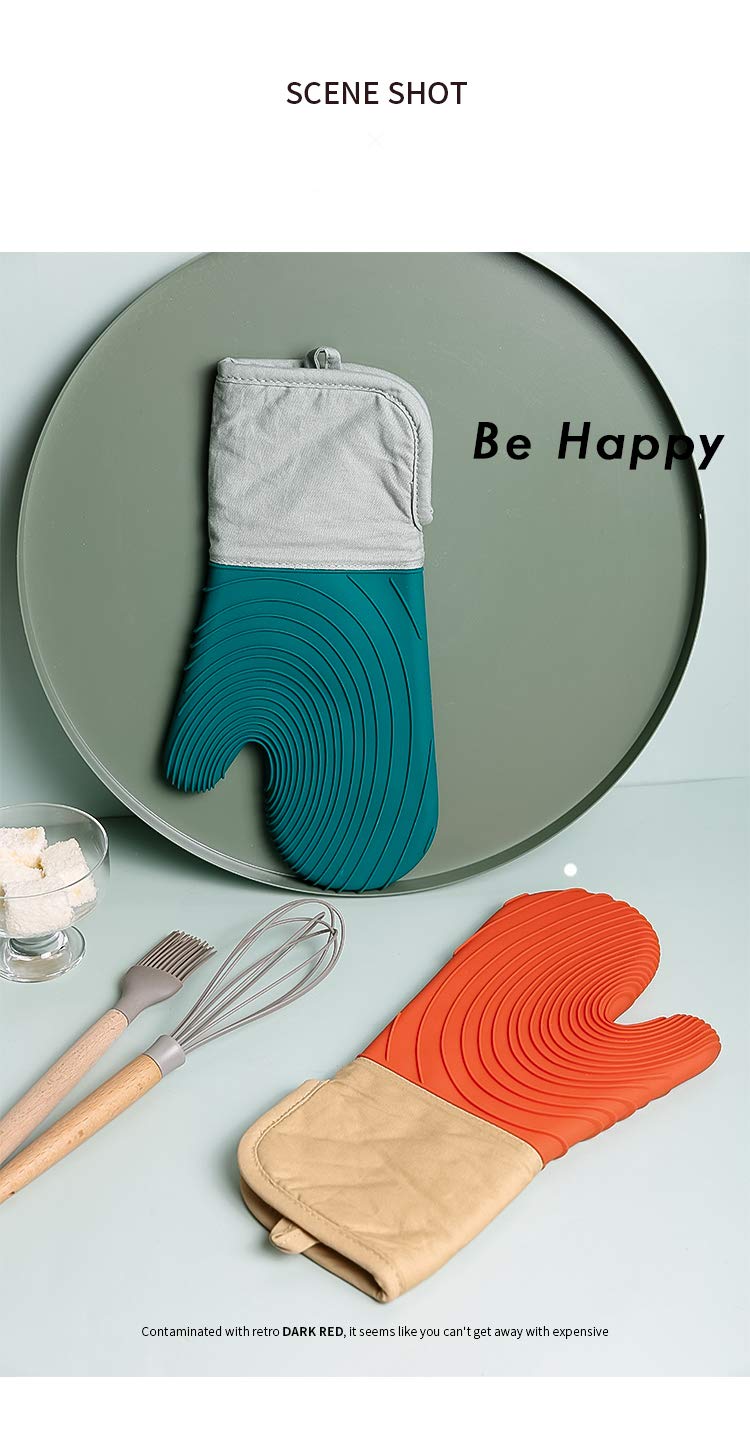 Heat Resistant Silicone Oven Gloves - Anti-Scalding Microwave & Baking Mitts for Kitchen, BBQ, Grilling (Lake Blue) - Perfect for Baking, Cooking & Food Handling