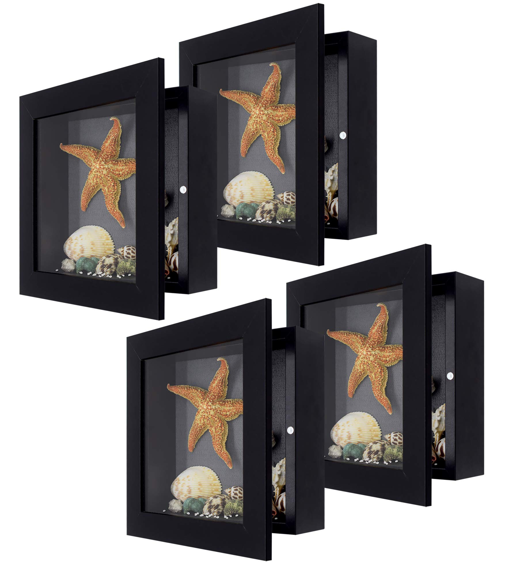 Golden State Art 8x8 Shadow Box Frame Display Case - 2 Inch Depth, Black (4 Pack) - Perfect for Collages, Collections, Mementos & Home Decor - Ideal for Wall Display, Photo Keepsakes, and DIY Craft Projects