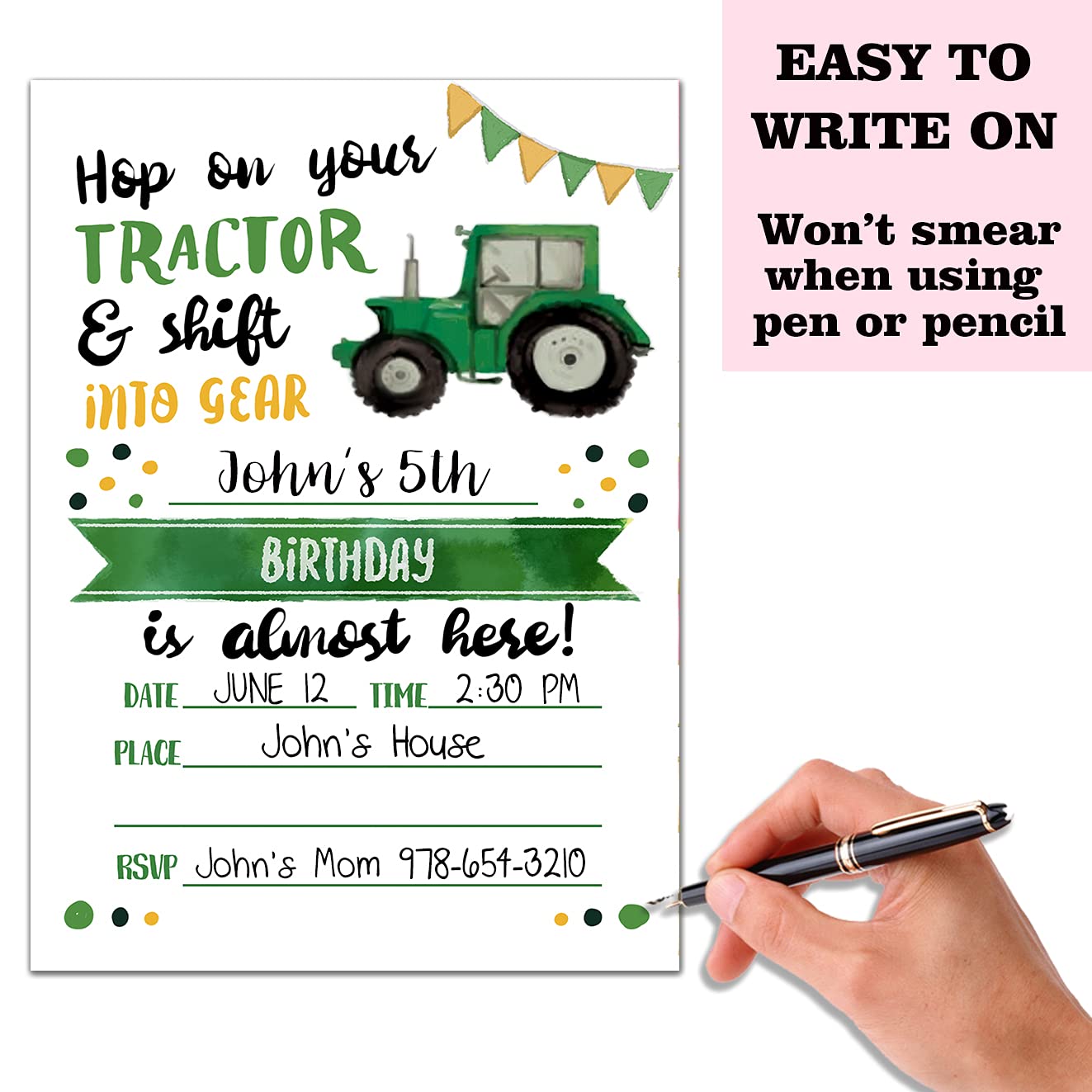 Tractor Birthday Party Invitation Cards - 20 Premium Printed Invites with Envelopes | Farm-Themed Celebration Supplies for Kids & Adults | Perfect for Farmhouse, Construction, or John Deere Themed Parties
