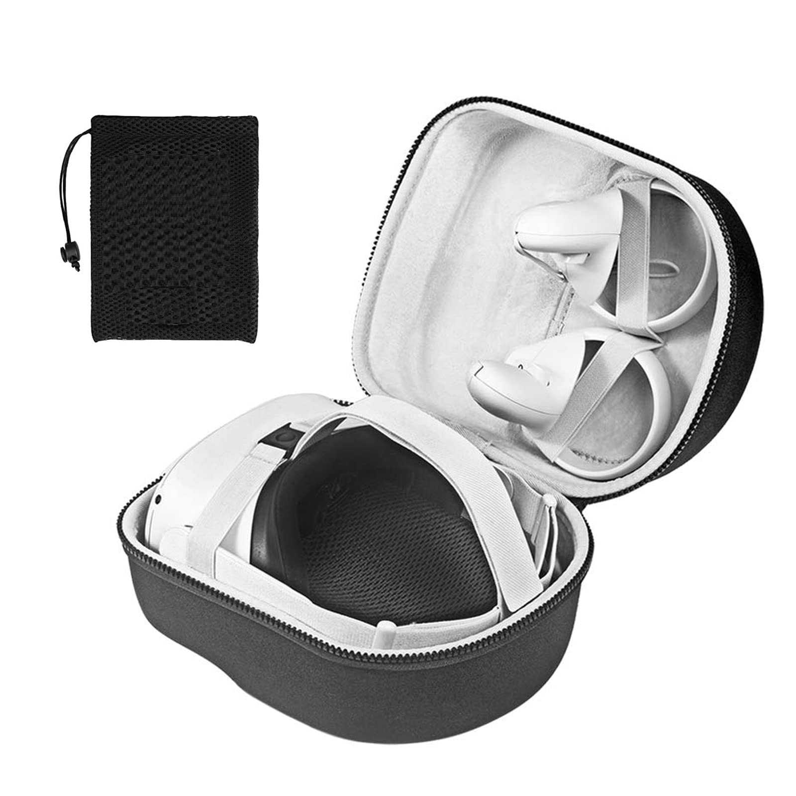MASiKEN Waterproof Hard Carrying Case for Oculus Quest 2 VR Headset & Controllers - Durable Travel Storage Case with Elite Strap Compatibility (Black+White) | Perfect for Home Organization, Airplane Travel & VR Gaming Protection