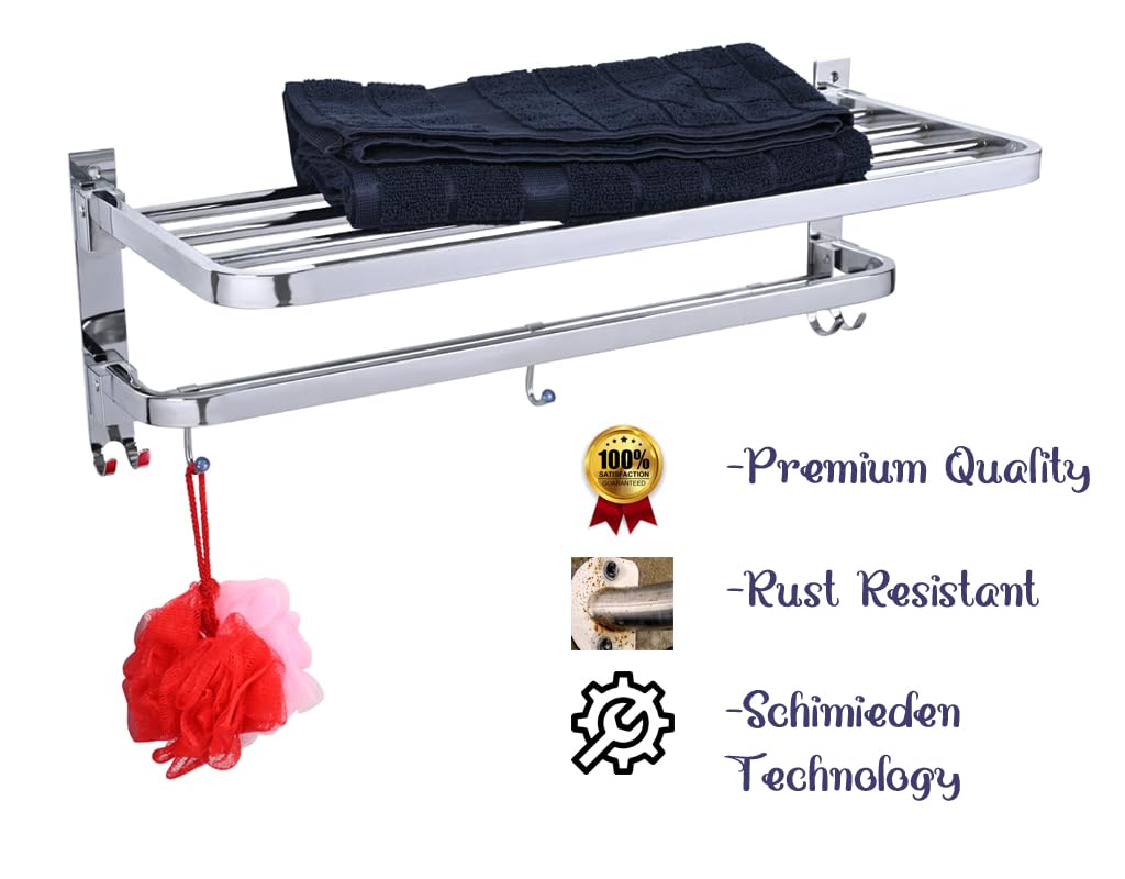 Premium Stainless Steel Bathroom Towel Holder - 24 Inch Foldable Towel Rack with Hanger | Space-Saving Bathroom Accessory for Small Spaces & Modern Homes