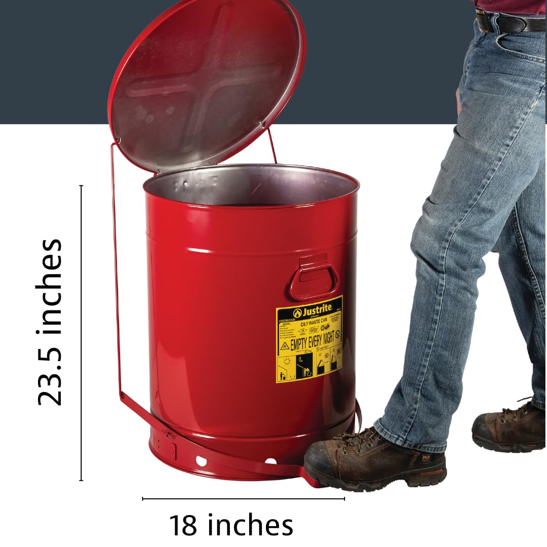 Justrite 21 Gallon Galvanized Steel Oily Waste Can with Foot Pedal - 23.5