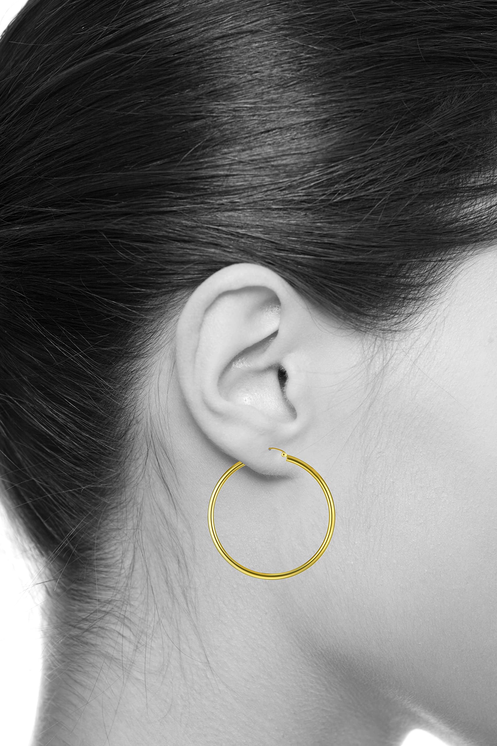 14K Real Yellow Gold 3mm Hoop Earrings for Women - 7 Sizes (10mm-30mm) | Classic Everyday Jewelry for Work, Party & Special Occasions