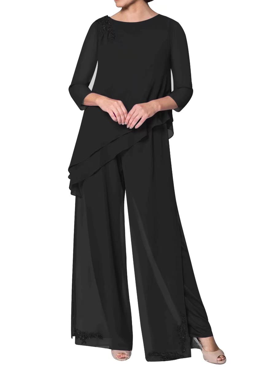 Elegant Women's 2-Piece Mother of the Bride Pant Suit Set with 3/4 Sleeves - Formal Wedding Guest Outfit for Evening Events & Special Occasions