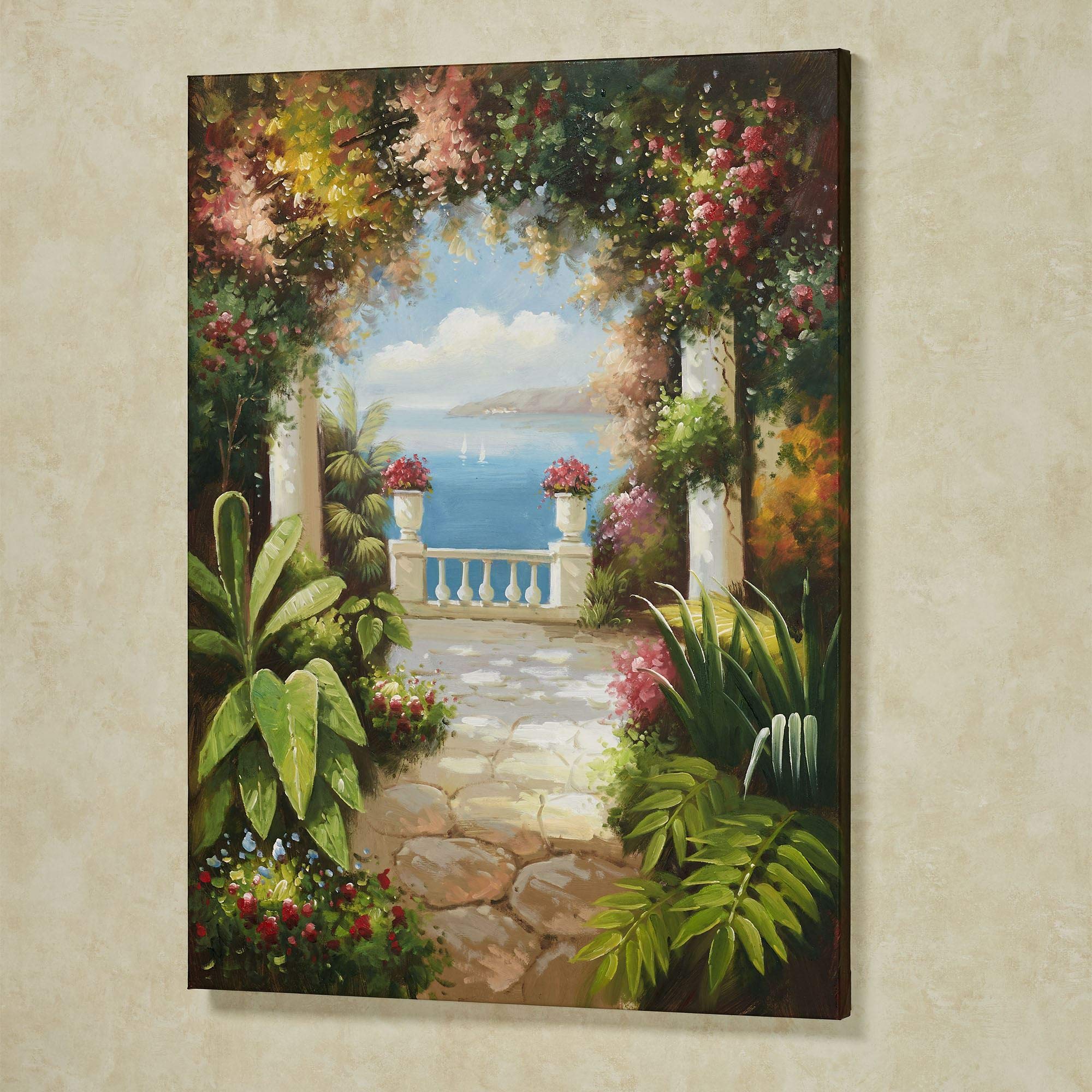 Handpainted Tropical Hideaway Oil on Canvas Wall Art - 30x40 Inches, Green Blue Red White Yellow Natural Hues - Perfect for Bedroom & Living Room Decor, Beach House, Vacation Home, or Tropical Theme Interior Design