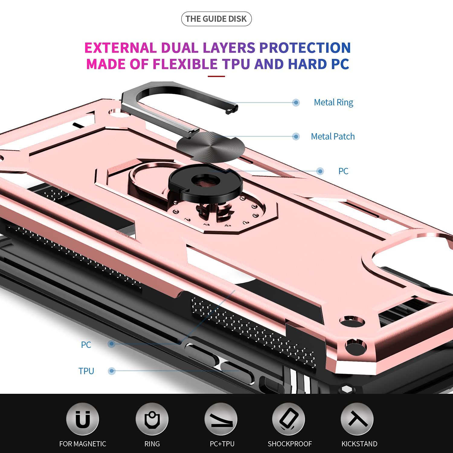 LeYi iPhone 12 Pro Max Case with [2 Pack] Tempered Glass Screen Protector & Camera Lens Protector - Military-Grade Shockproof Phone Cover for Women & Men in Rose Gold - Perfect for Outdoor Activities, Work & Daily Protection