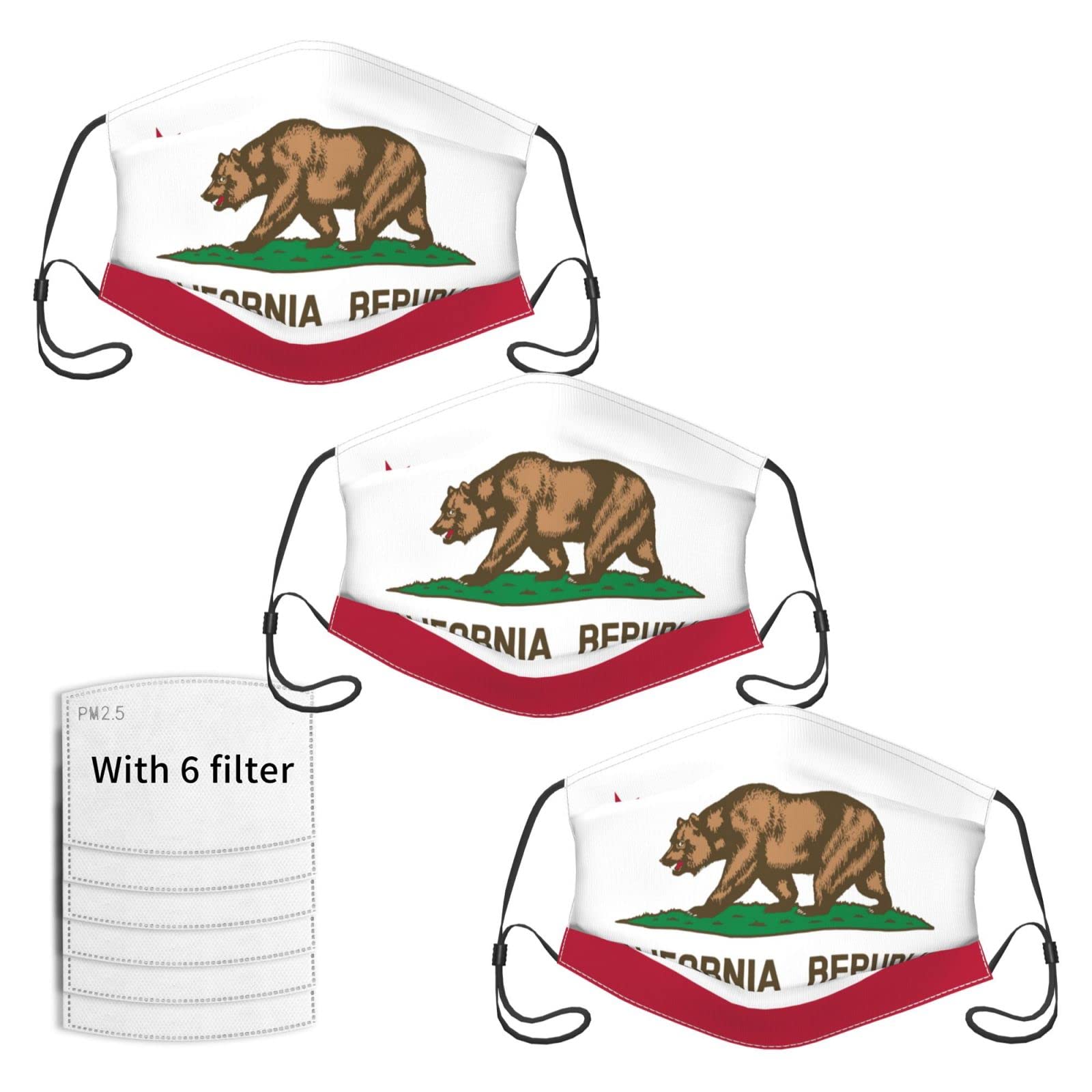 California Flag Face Masks - Washable & Breathable (3-Pack) for Daily Use