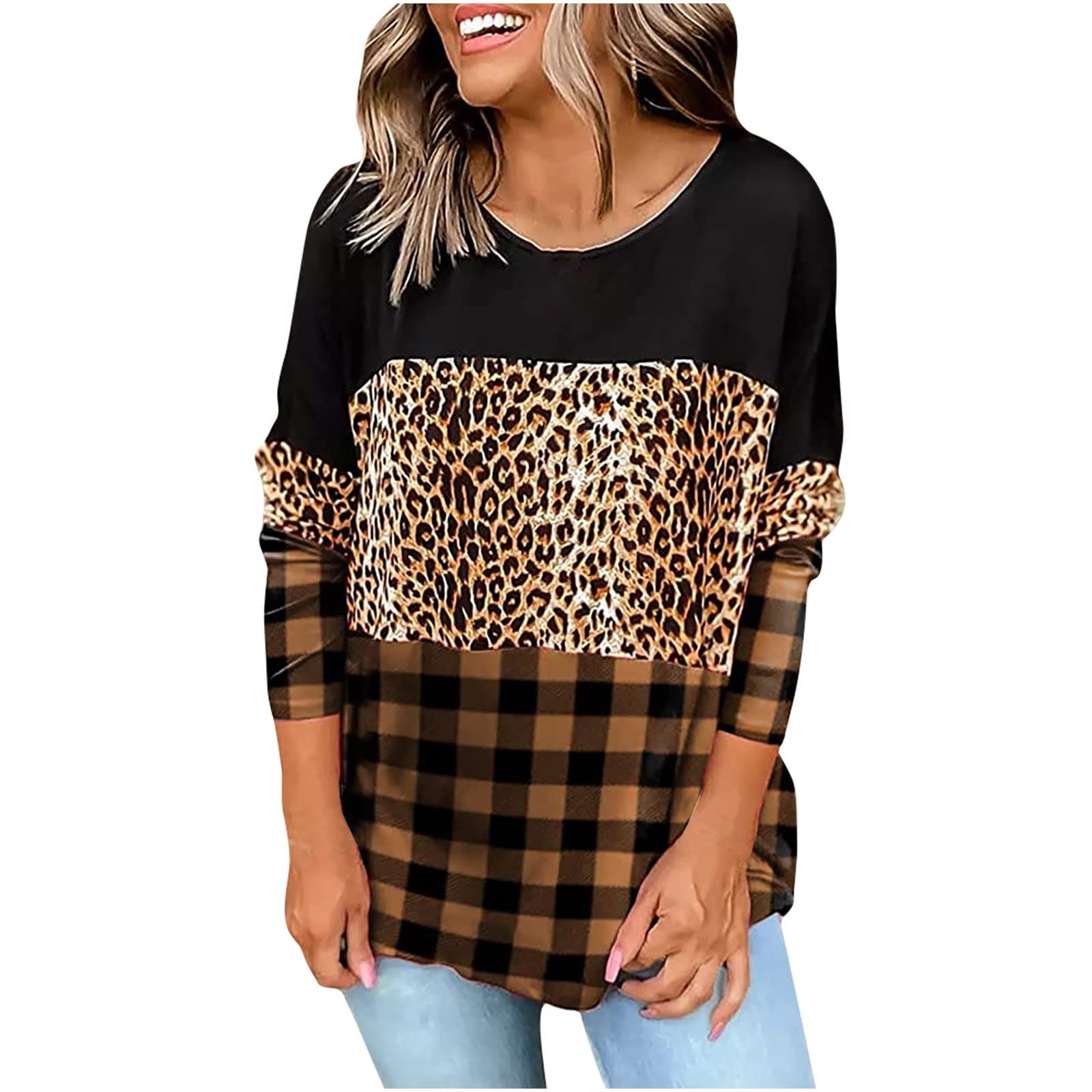 Women's Long Sleeve Leopard Print T-Shirt | Plus Size Casual Tye Dye Sweatshirt Top | Perfect for Everyday Wear, Work & Weekend Outfits