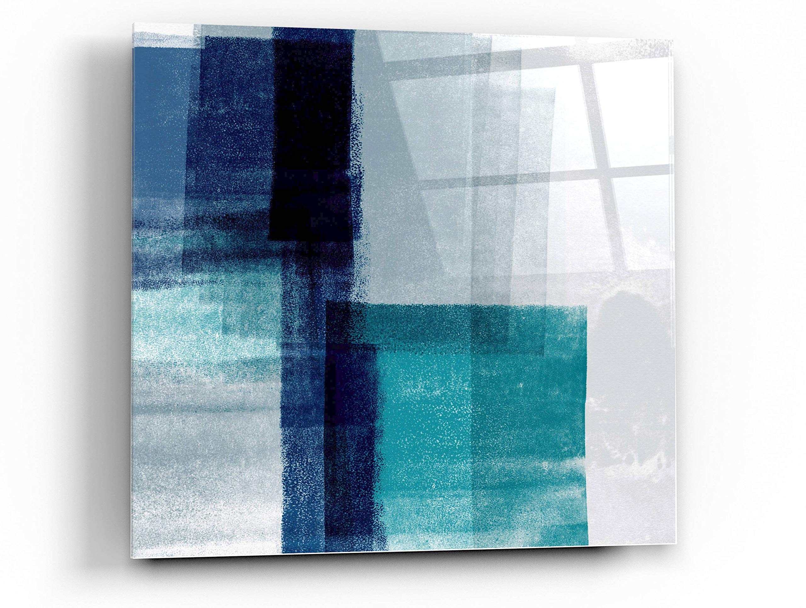 Blue Abstract V Acrylic Glass Wall Art by Linda Woods - 36x36 Inches Modern Canvas Painting for Living Room, Bedroom & Office Decor