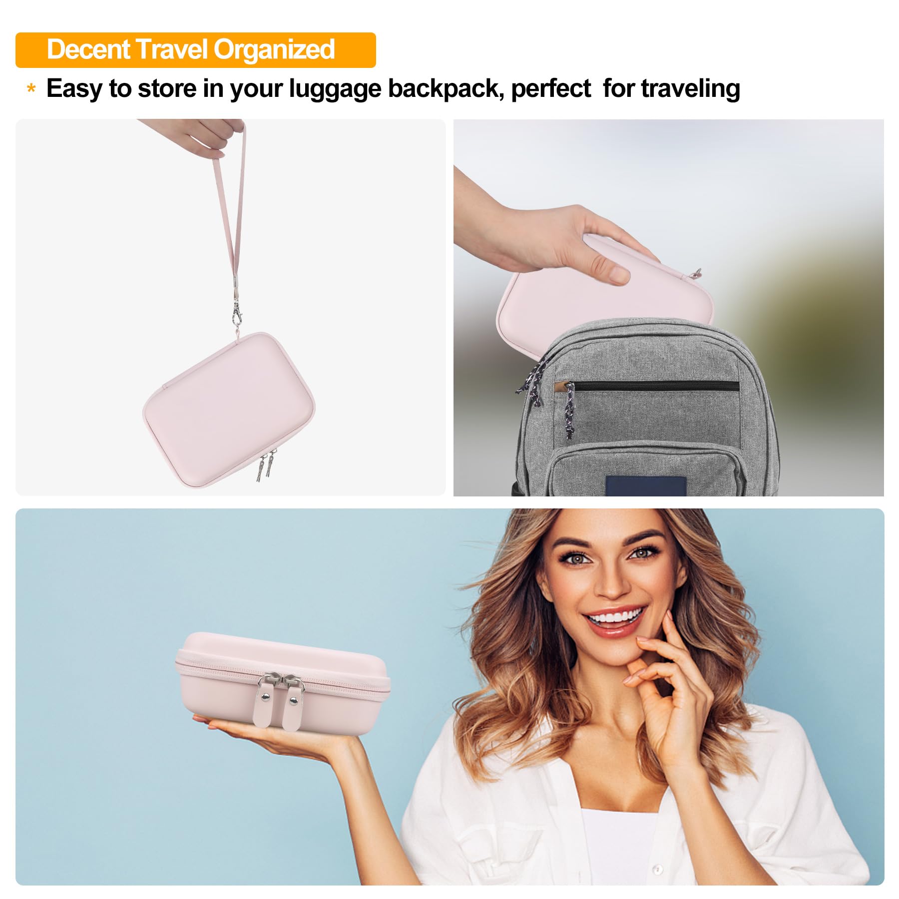 Elonbo Carrying Case for Lebt Mini Sticker Pocket Printer - Portable Thermal Label Printer Travel Bag with Mesh Pocket for Label Paper Rolls & Tape (Pink) - Perfect for Home, Office & On-the-Go Label Printing