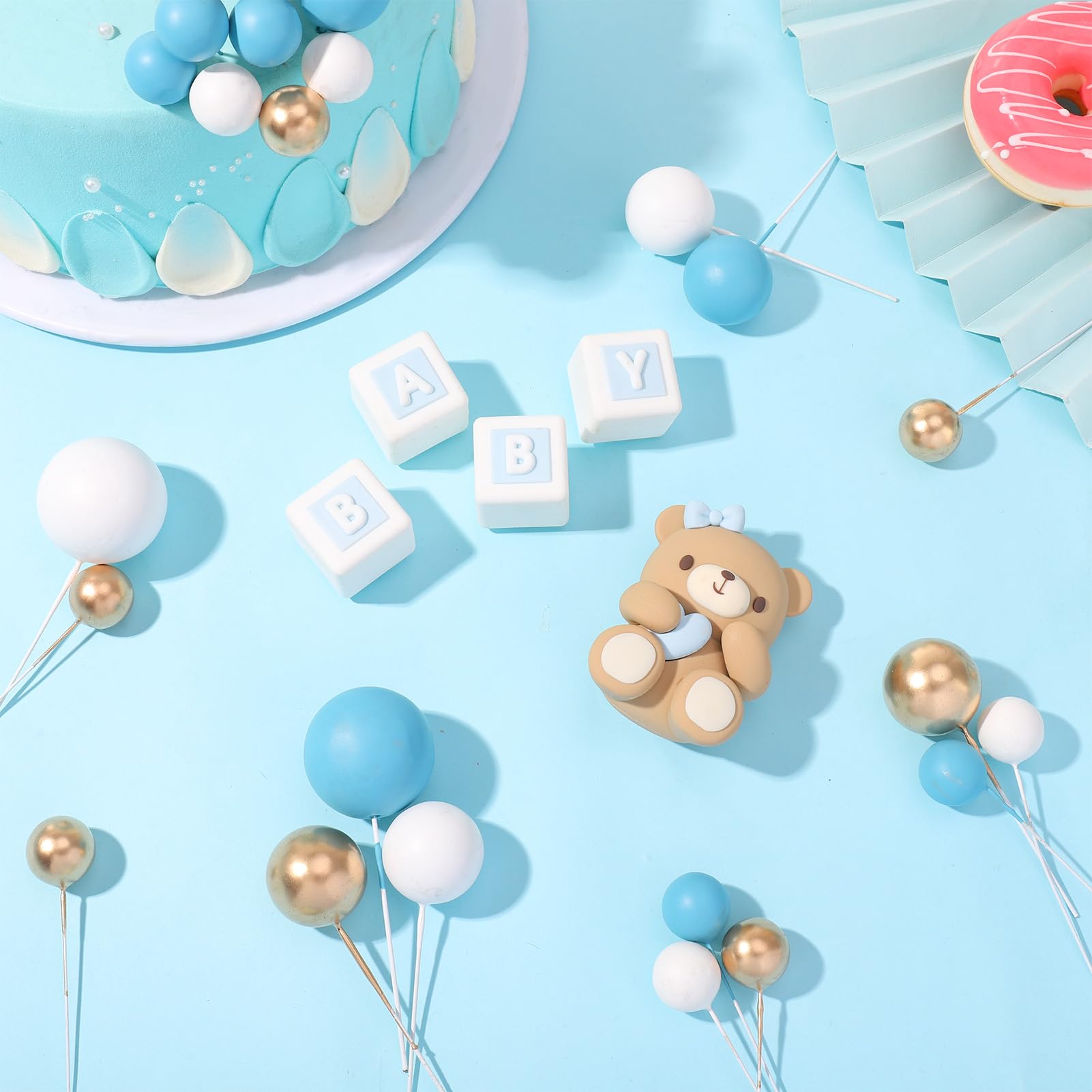 26Pcs Mini Teddy Bear Cake Toppers - Edible Cake Decorations for Baby Shower, Birthday, Christening & Wedding - Perfect for Cupcakes, Centerpieces & Letter Cakes