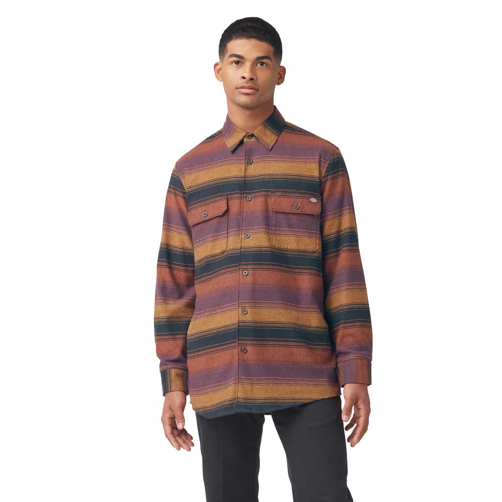 Dickies Regular Fit Flex Flannel Shirt for Men - Soft & Durable Wine Red Plaid Work Shirt - Perfect for Outdoor Work, Casual Wear & Fall Layering