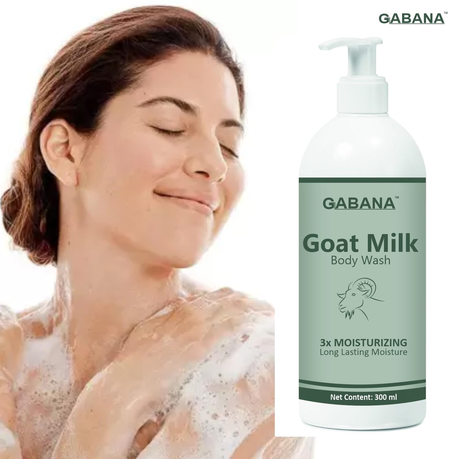 GABANA Goat Milk Body Wash for Dry Skin - Long Lasting Moisture & Skin Whitening | 300ml Hydrating Body Cleanser with Natural Goat Milk | Perfect for Daily Shower, Spa & Sensitive Skin Care