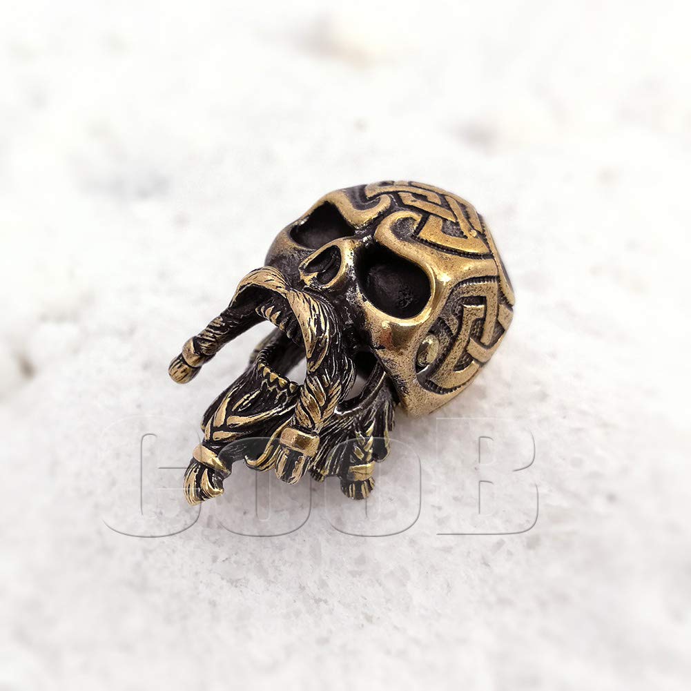 Viking Skull Paracord Bead - Handmade Metal Pendant for EDC & Knife Lanyards - Outdoor Survival Gear