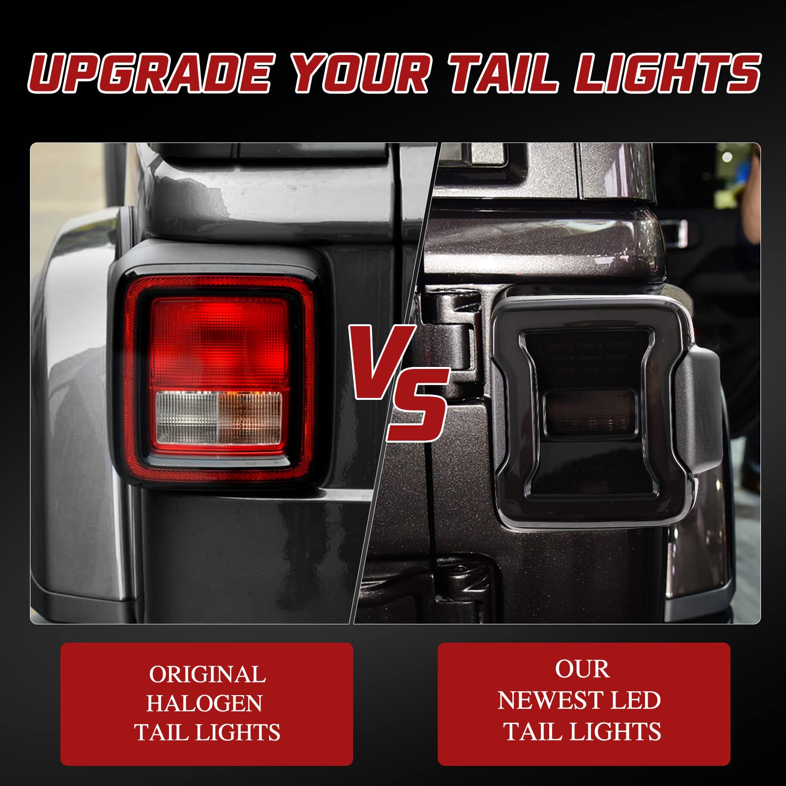 BUNKER INDUST LED Tail Lights Replacement for Jeep Wrangler JL 2018-2022 | Rear Brake Stop Turn Signal Reverse Light Assembly with Smoke Lens | Off-Road & Night Driving Safety Upgrade