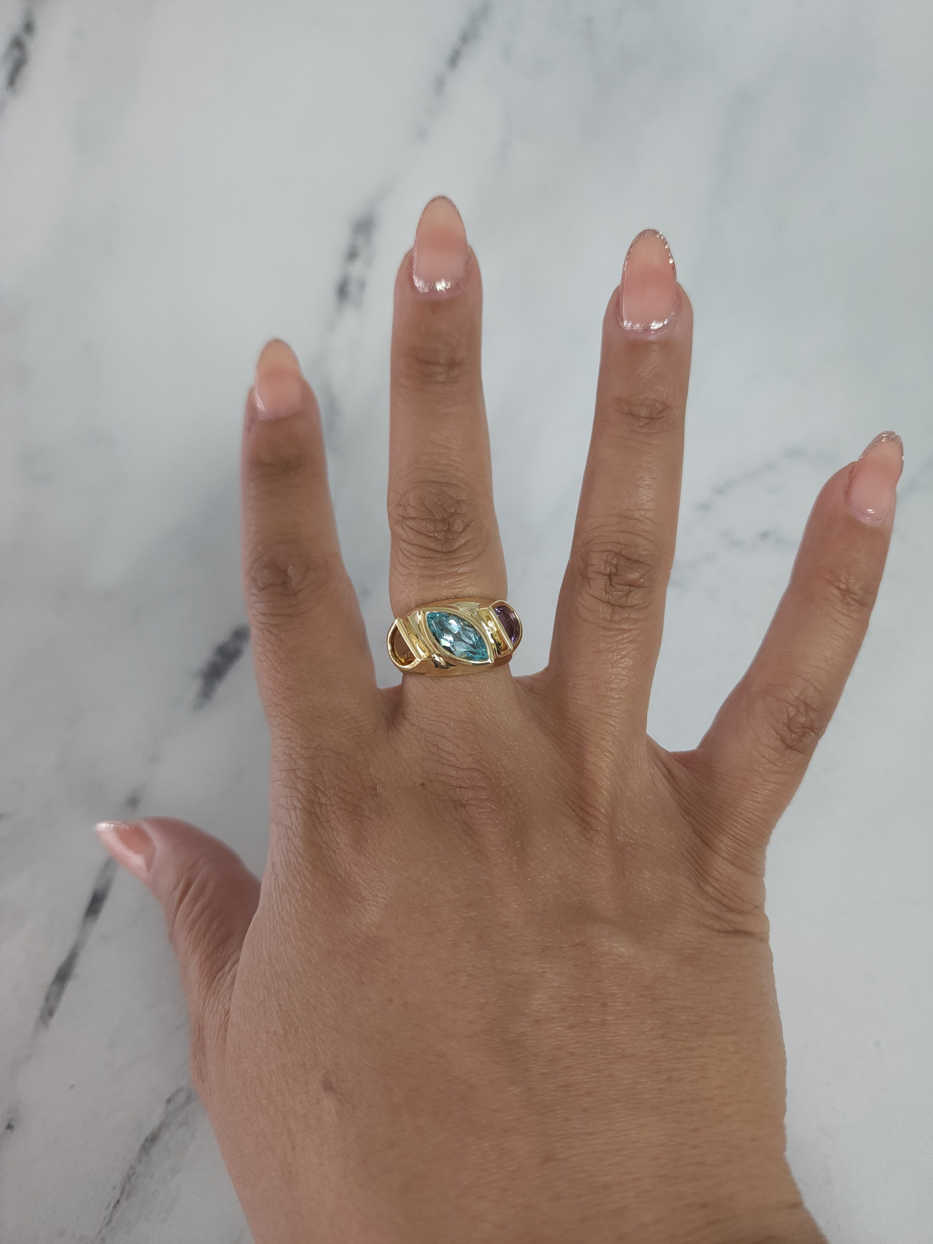 Vintage Style Aquamarine Amethyst Citrine Multi Stone Ring - Elegant Jewelry for Women, Perfect for Weddings, Parties & Everyday Wear