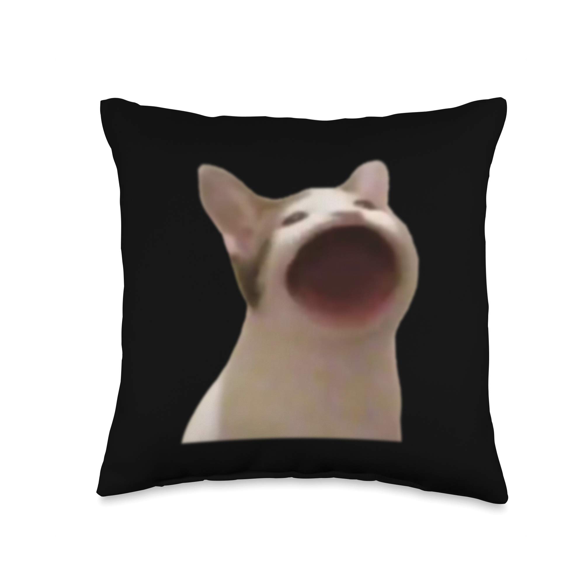 Funny Wide Mouth Cat Meme Throw Pillow - Pop Culture Singing Cat Cushion for Home Decor, Gifts & Office