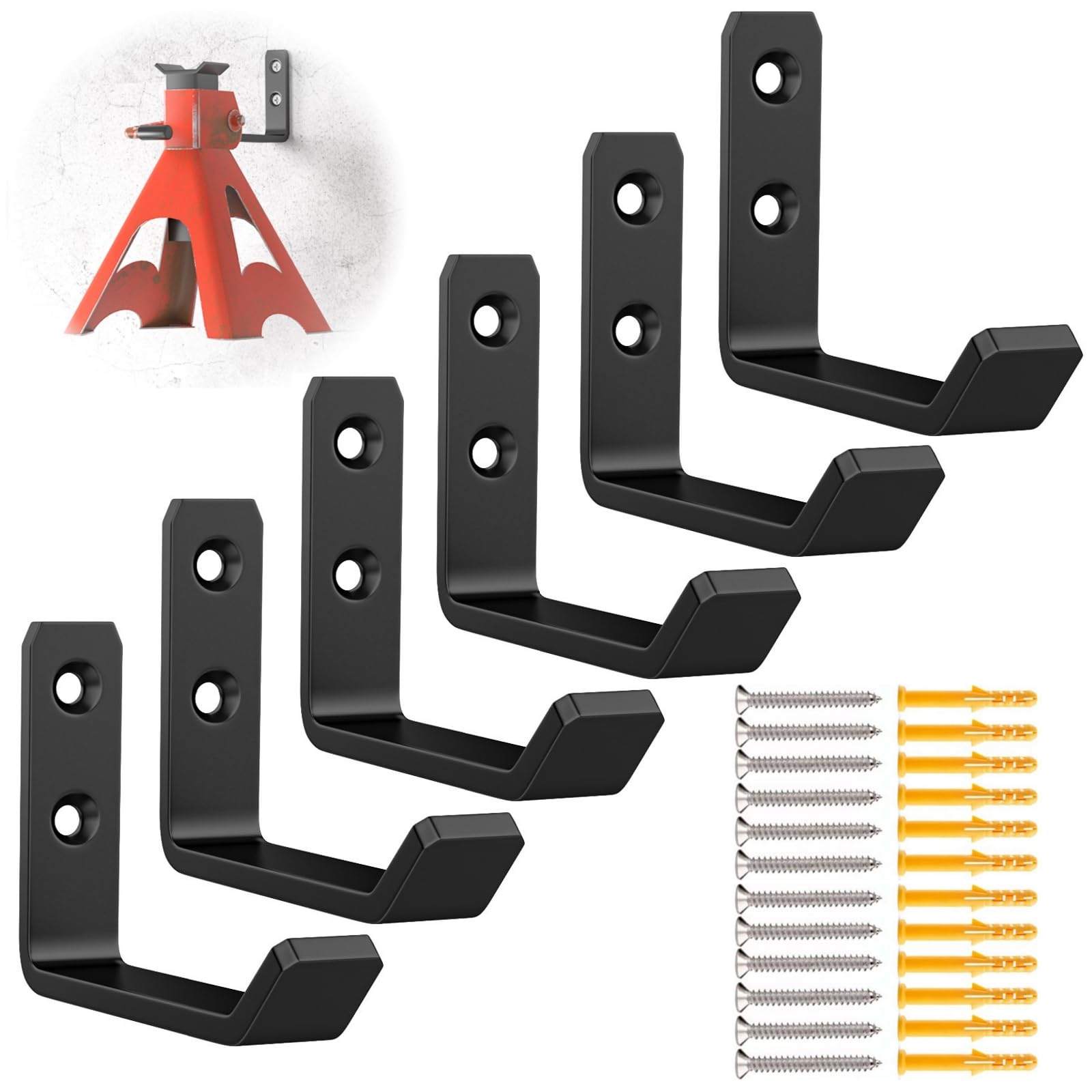 6 Pack Heavy Duty Wall Mount Jack Stand Organizer - Universal Garage Hooks for Hanging 2/3/4/5/6 Ton Car Jack Stands - Space Saving Storage Solution for Workshop & Auto Repair Shops