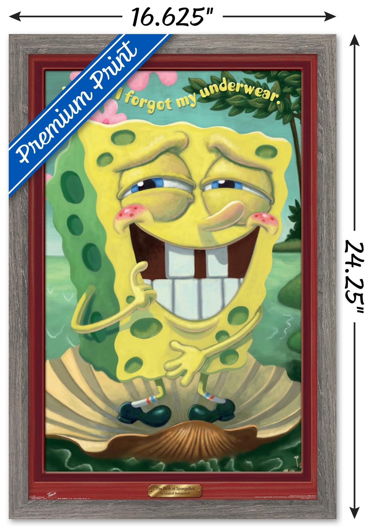 Trends International Nickelodeon SpongeBob SquarePants Underwear Wall Poster - 14.725 x 22.375 Inches, Barnwood Framed Art Print - Perfect for Kids' Room Decor, Birthday Gifts & Cartoon Lover Collections