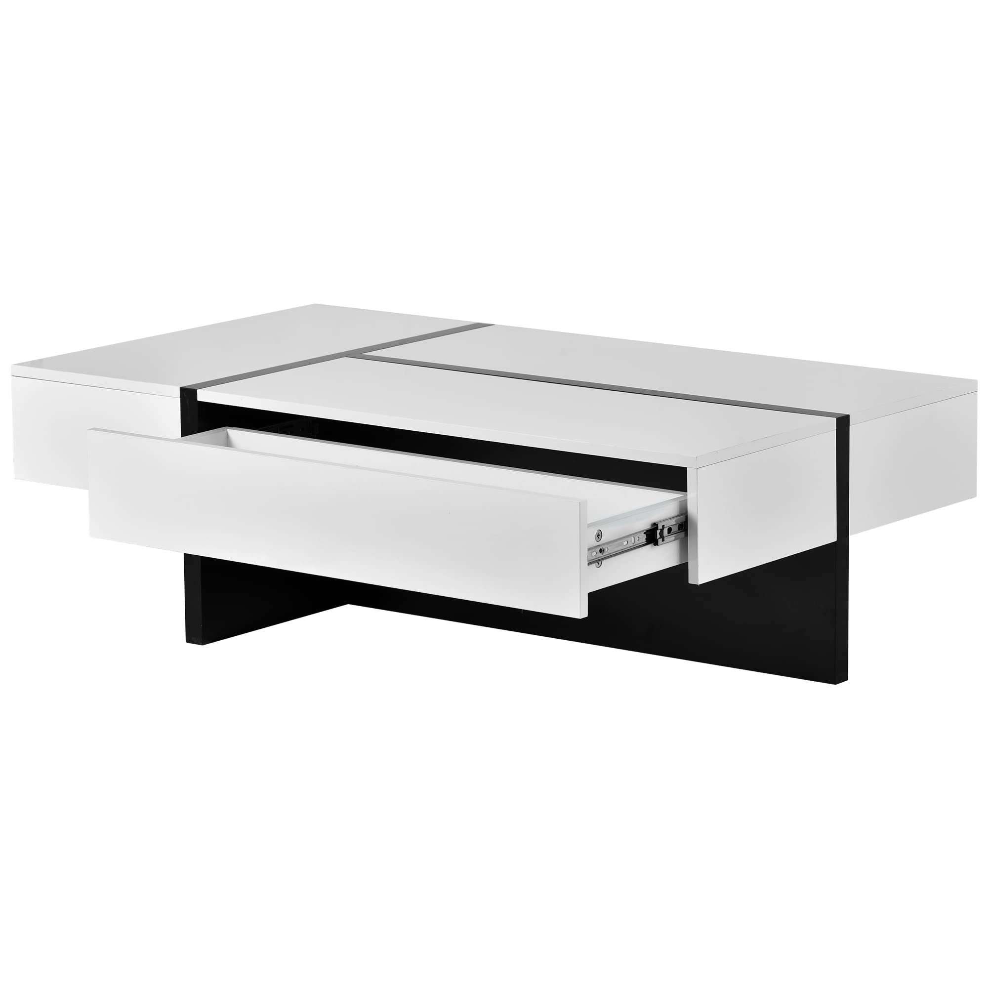 Polibi 45'' L Modern Rectangle Coffee Table with Large Storage Drawer - High Gloss White Cocktail Table for Living Room, Sofa Center Table - Perfect for Small Spaces, Entertaining Guests & Home Decor