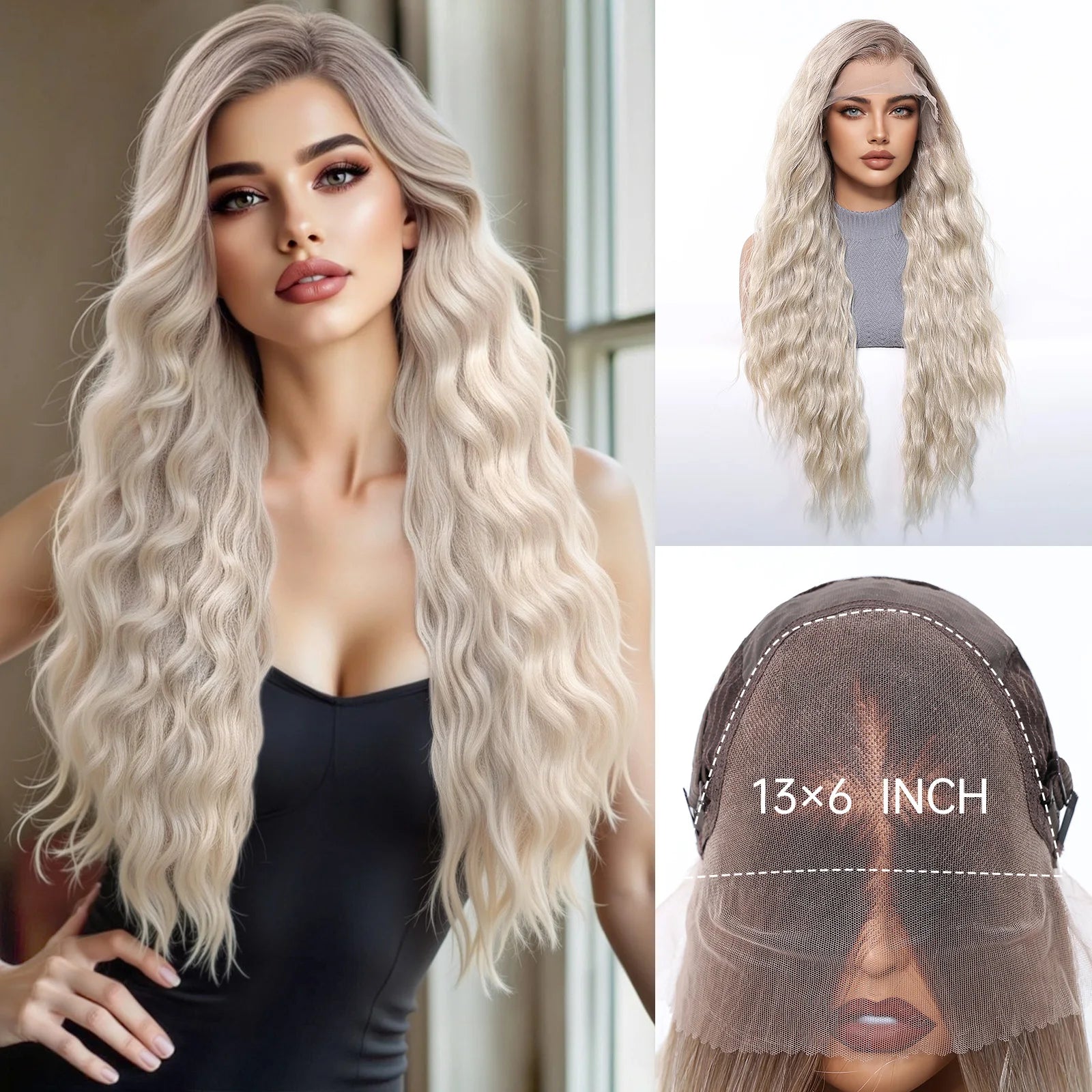 Long Brown Blonde Highlight Synthetic Hair Wig for Women - Natural Looking Straight Shoulder Length Cosplay Costume Party Daily Wear