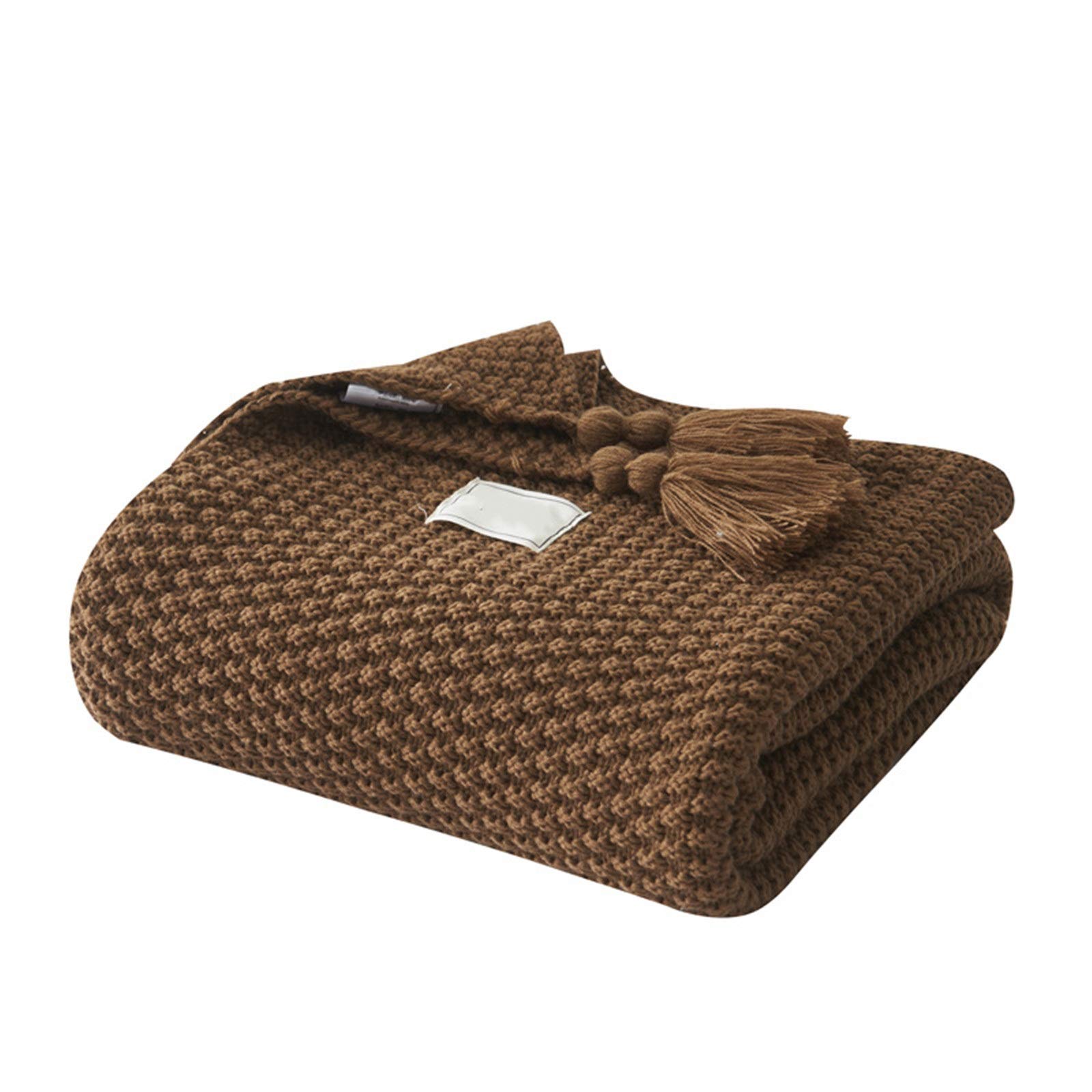 LIUMANG Soft & Cozy Tassel Knit Wool Blanket - 110x150cm Brown - Perfect for Office, Sofa, and Leisure - Machine Washable & Easy to Clean