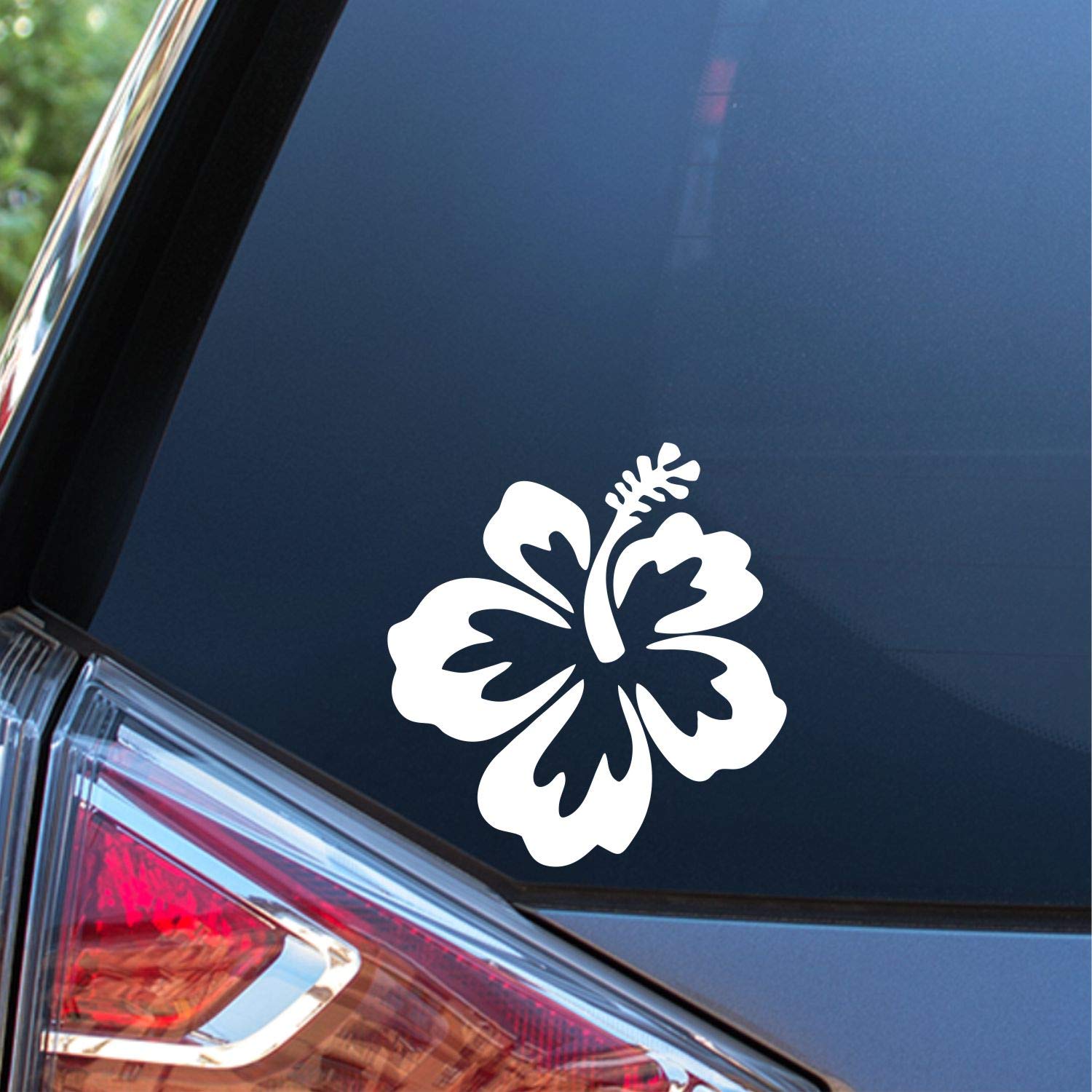 Hibiscus Flower Hawaiian Vinyl Car Decal Sticker - Sunset Graphics Floral Design for Cars, Trucks, Vans, Walls & Laptops - White 5 x 5.5 Inches - Perfect for Tropical & Beach-Themed Decor