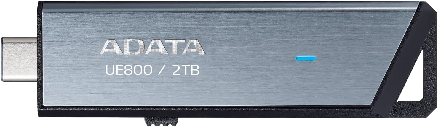 ADATA UE800 2TB External SSD - USB 3.2 Gen 2 Type C Retractable Flash Drive with 5-Year Warranty - High-Speed Portable Storage for MacBook, Gaming, Photography & Video Editing