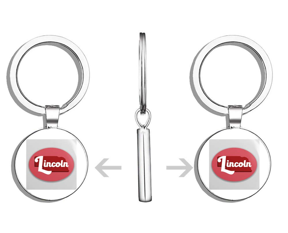 Lincoln Nebraska Oval Vinyl Keychain - Double Sided Stainless Steel Key Ring with City & College Design - Perfect for Alumni Gifts, Car Keys, and Key Finders