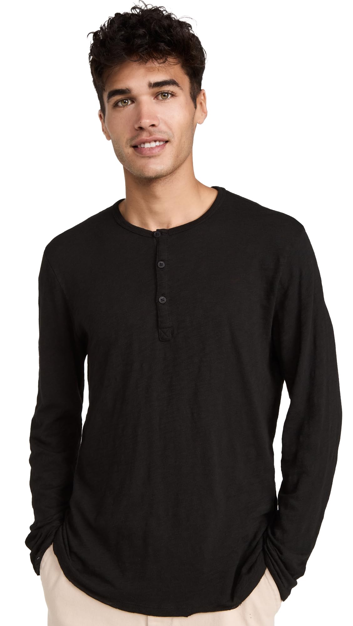 ATM Anthony Thomas Melillo Men's Distressed Wash Henley T-Shirt - Casual Vintage Style for Everyday Wear & Street Fashion