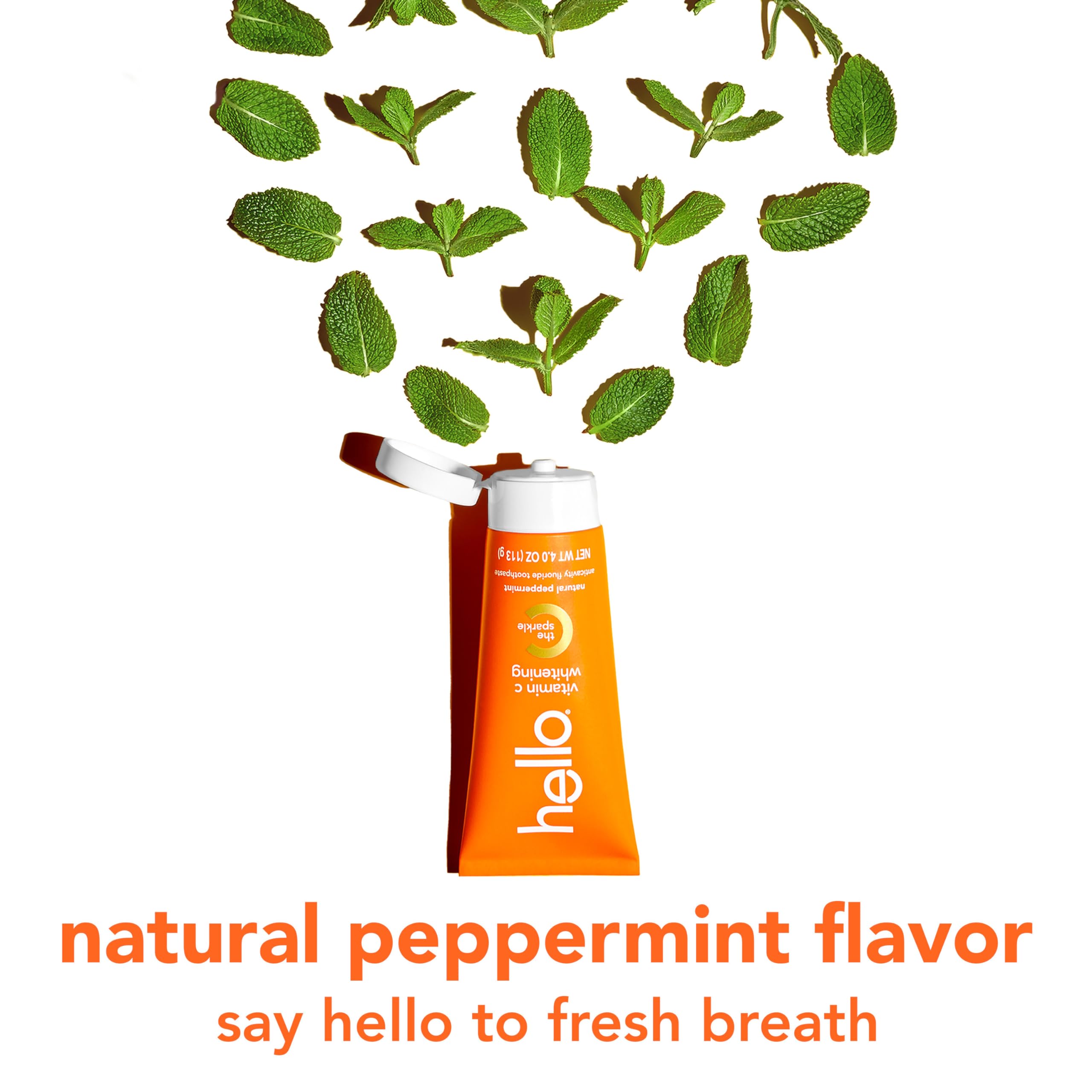 Hello Vitamin C Whitening Toothpaste with Fluoride for Adults | SLS-Free Teeth Whitening & Stain Removal | Natural Peppermint Flavor, Freshens Breath | 4.0 oz Tube - Perfect for Daily Oral Care & Brightening Smiles