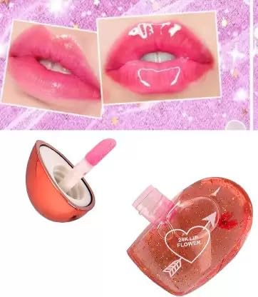 Shimmer Pink Lip Gloss - Waterproof, Heart-Shaped, Long-Lasting & Non-Sticky - Perfect for Parties, Dates & Everyday Wear
