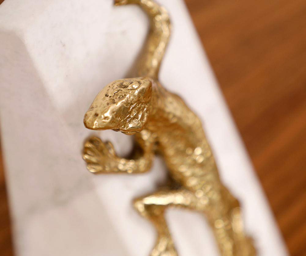 Golden Gecko Sculpture - Pair of Metal Crawling Geckos on Marble Base for Home & Office Décor | Elegant Desktop Statue for Living Room, Bookshelf, or Workspace Decor