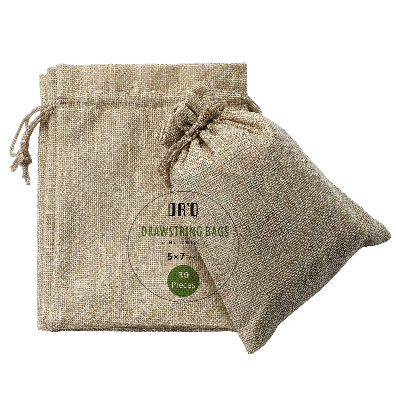 DRQ 5x7 Burlap Drawstring Bags - 30 Pack Natural Jute Favor Sacks for Christmas Gifts, Birthday Party Favors, Wedding Decorations & Home Storage - Eco-Friendly Gift Wrapping & Craft Supplies for DIY Projects