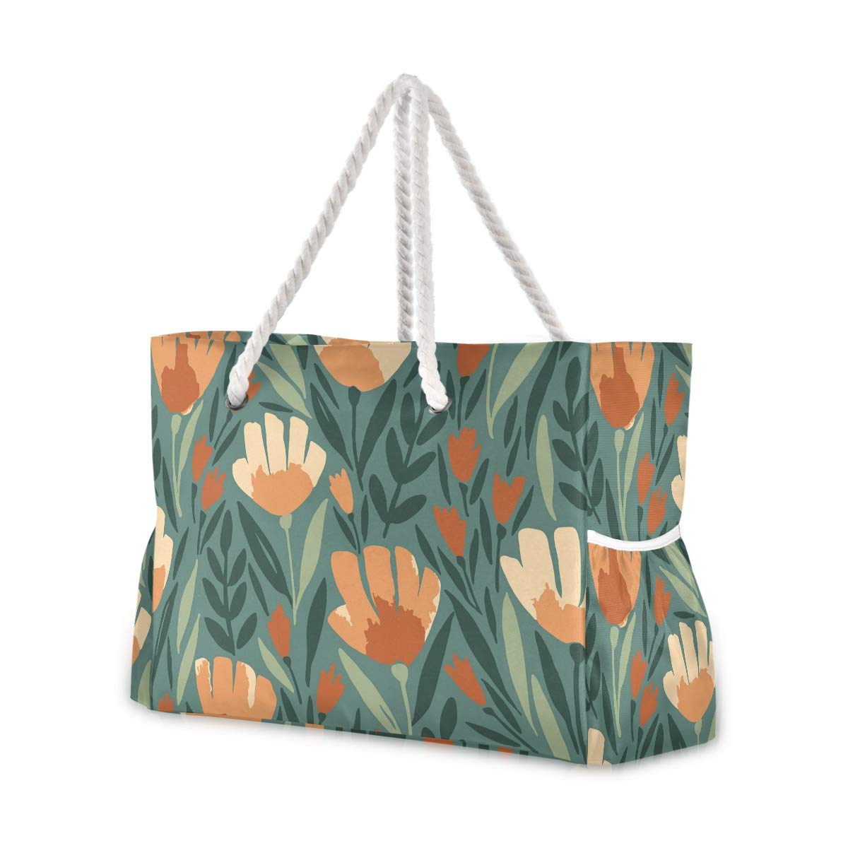 Floral Beach Tote Bag for Women - XXL Cotton Rope Handles, Perfect for Travel & Pool Days