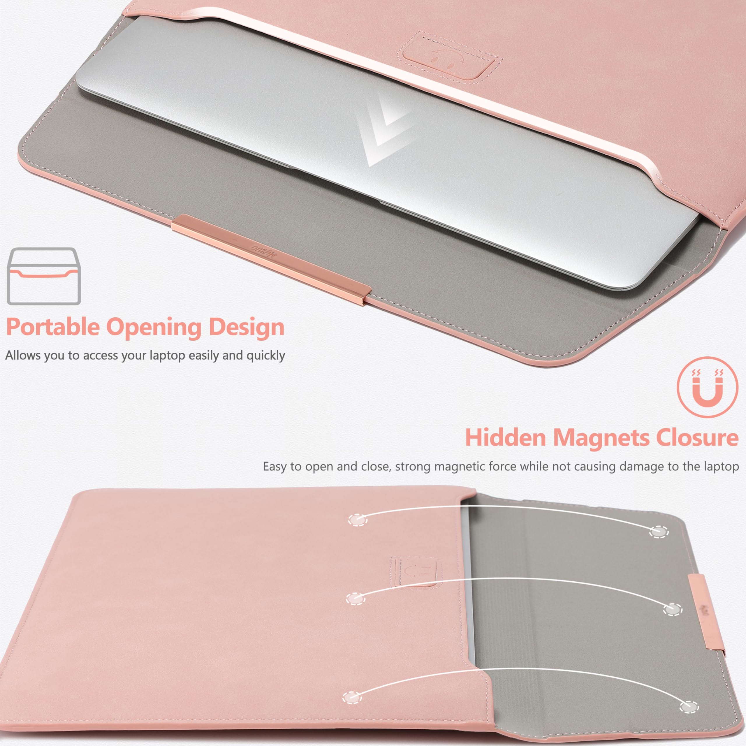 HYZUO 13 Inch Laptop Sleeve with Stand - Compatible with MacBook Air 13 M3/M2/M1 (2024-2018), MacBook Pro 13 M2/M1 (2024-2016), iPad Pro/Air 13 M4/M2 (2024), Surface Pro 11/10 - Protective Case with Carry Bag - Pink Smiley Design - Perfect for Work, Travel & School