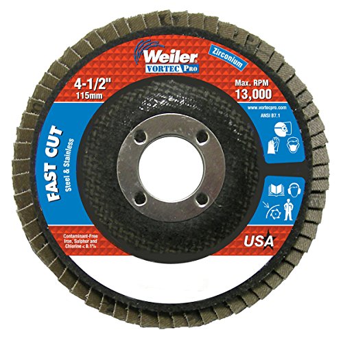 Weiler Vortec Pro Type 27 Zirconium Flap Disc 4.5 Inch - Medium Grit Non-Woven Abrasive Wheel - 7/8 Inch Arbor Hole - 13000 RPM Max Speed - Ideal for Metal Grinding, Sanding & Finishing - Perfect for Welding, Fabrication & DIY Projects [Price per Disc]