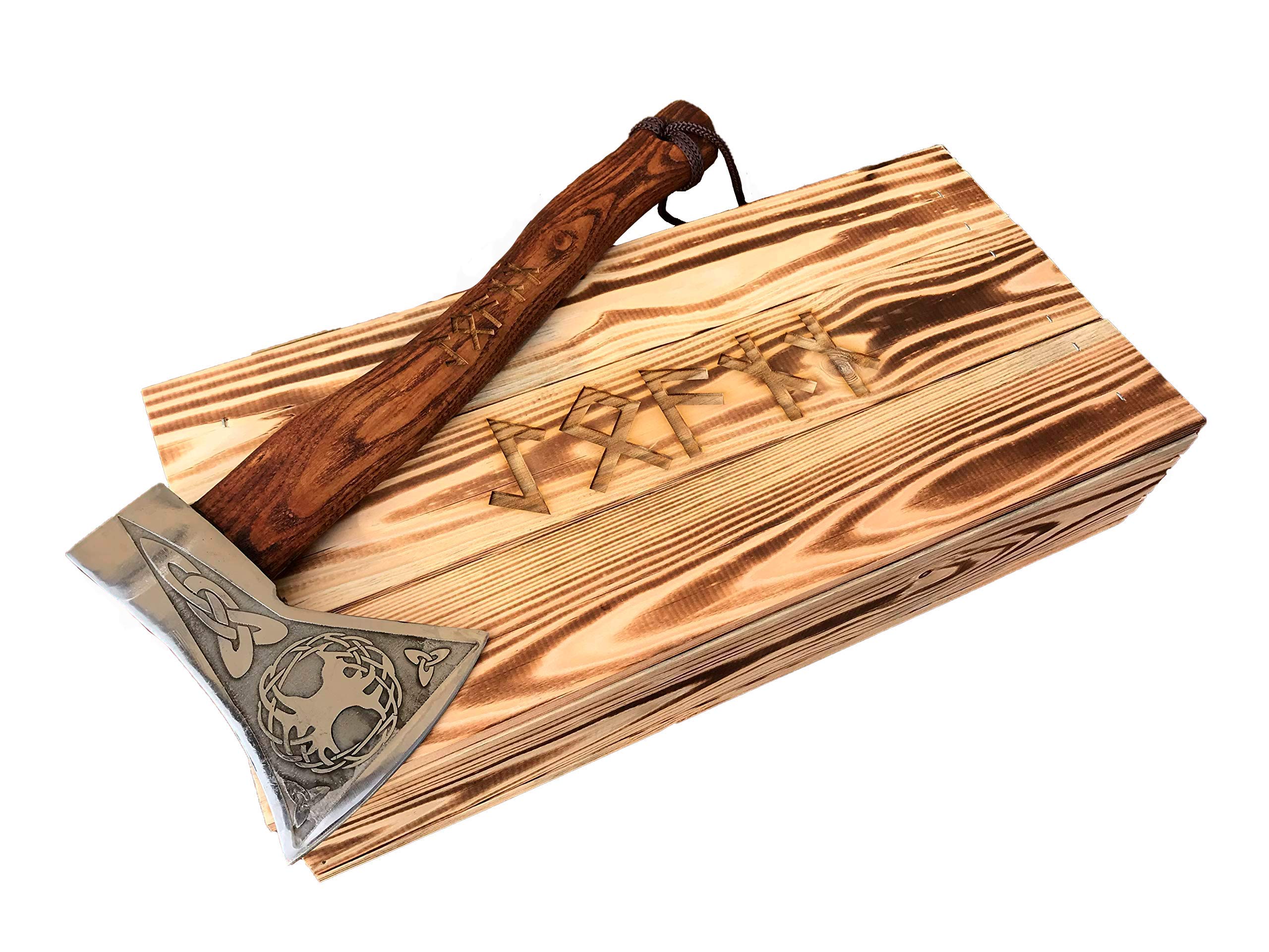Viking Runic Axe - Handcrafted Norse Battle Axe with Engraved Runes - Perfect Gift for Men, Viking Enthusiasts & Collectors - Use for Cosplay, Home Decor & Medieval Reenactments