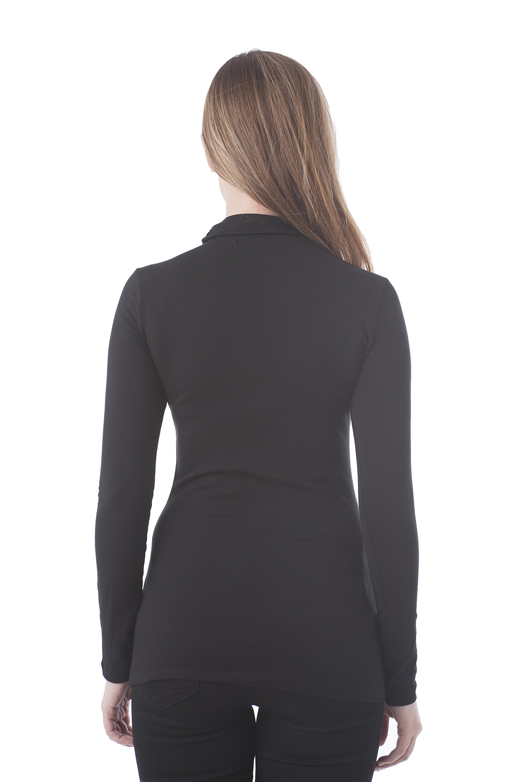 Women's Long Sleeve Plain Funnel Neck T-Shirt - Casual Comfort Top for Everyday Wear, Work & Layering