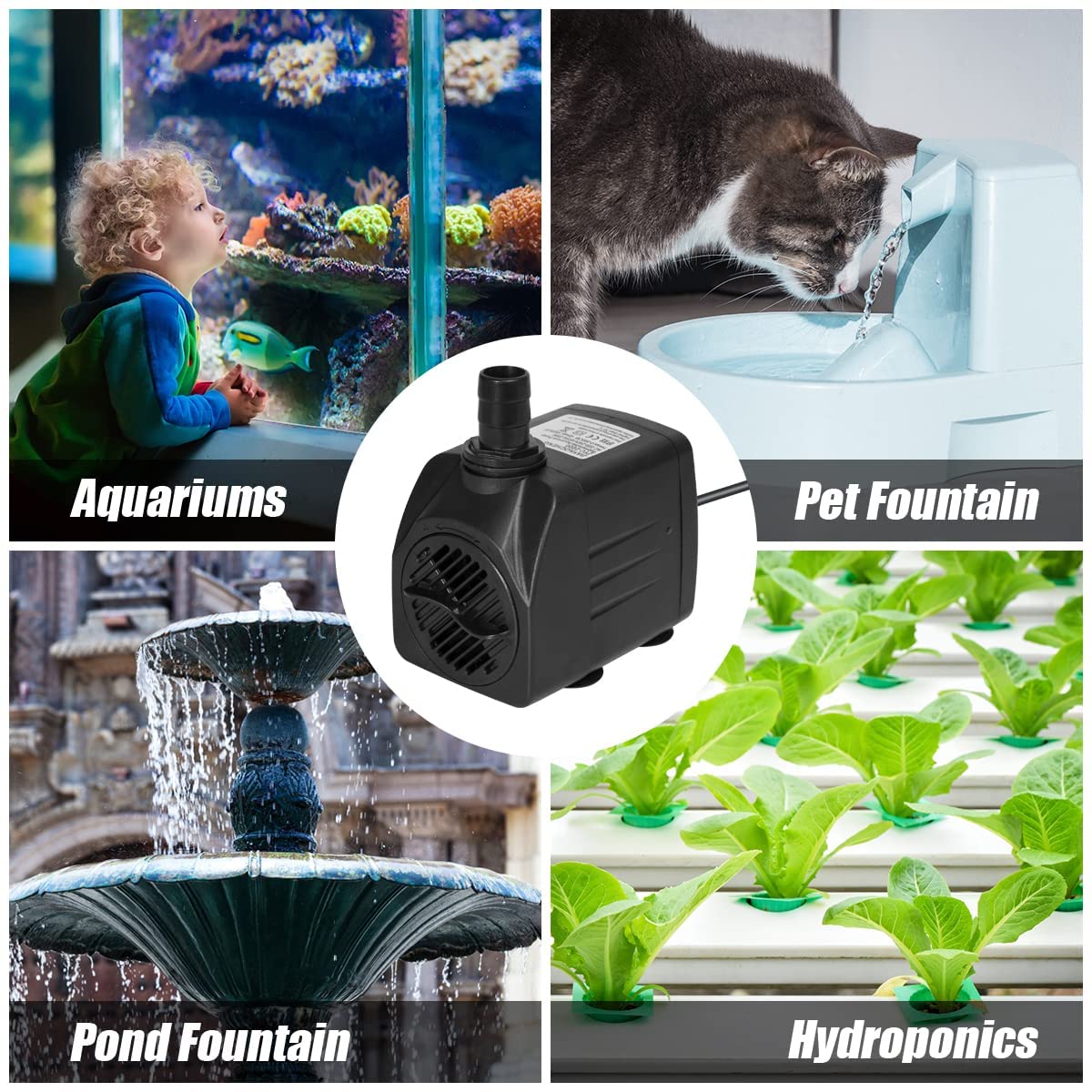 Flintronic Mini Water Pump, 10W 600L/H Submersible Aquarium Pump with 2 Nozzles, Max Height 1.25m, for Fish Tank, Pond Fountain & Hydroponics - EU Plug (Perfect for Small Aquariums, Indoor Water Features & Garden Decor)