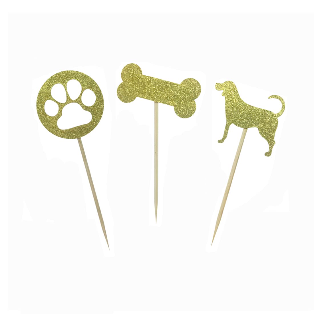 24 PCS Gold Glitter Dog Paw & Bone Cupcake Toppers - Edible Decorations for Baby Shower, Birthday Party, Wedding (Perfect for Pet-Themed Celebrations & Cake Decorating)