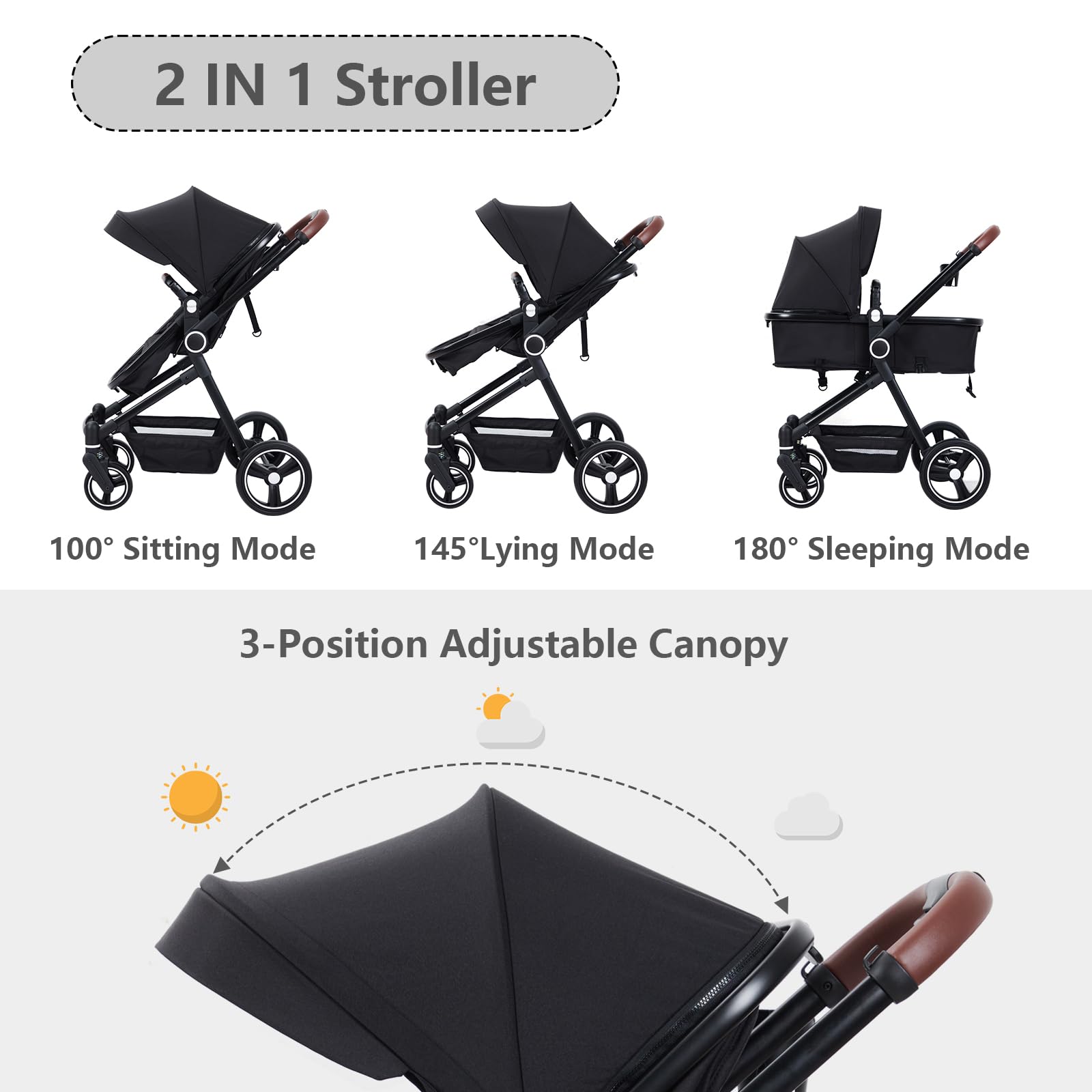 2 in 1 Convertible Baby Stroller for Newborn to Toddler (1-3 Years) - Lightweight Travel Stroller with Removable Seat, Shock Absorption, Cup Holder & Large Storage Basket | Perfect for Shopping, Travel & Daily Walks