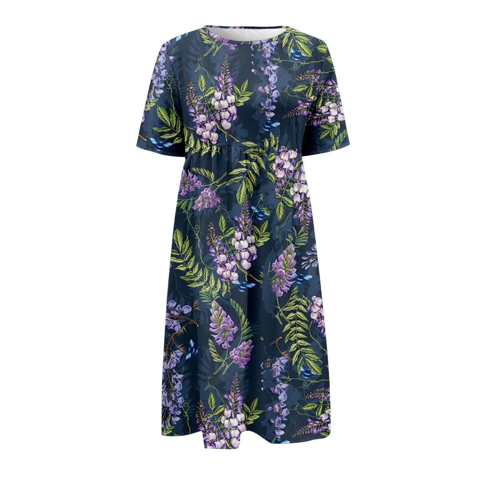 PTOLOCIF Women's Elegant Summer Wedding Guest Dress - Short Sleeve Floral Printed Maxi T-Shirt Dress for Casual Outings & Beach Vacations