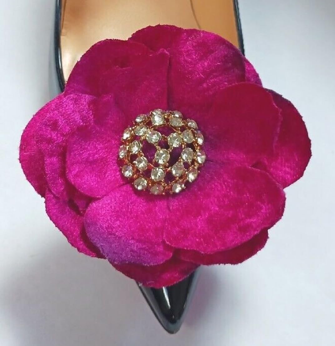 Dark Pink Flower Shoe Clips for Women - 2 Pack Shoe Accessories for Weddings, Parties & Everyday Fashion