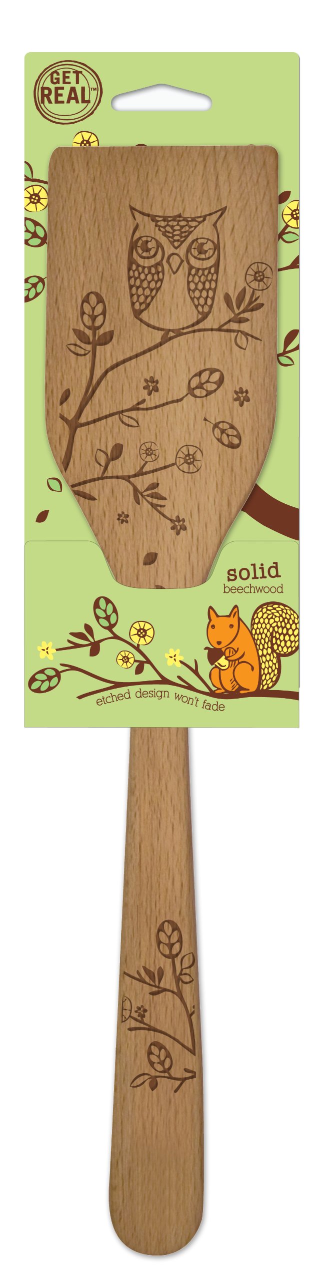 Laser Etched Beechwood Turner Spatula - Woodland Owl Design - Cute & Functional Kitchen Utensil for Cooking, Baking, Flipping Pancakes - Decorative Wooden Turner for Home & Restaurant Use